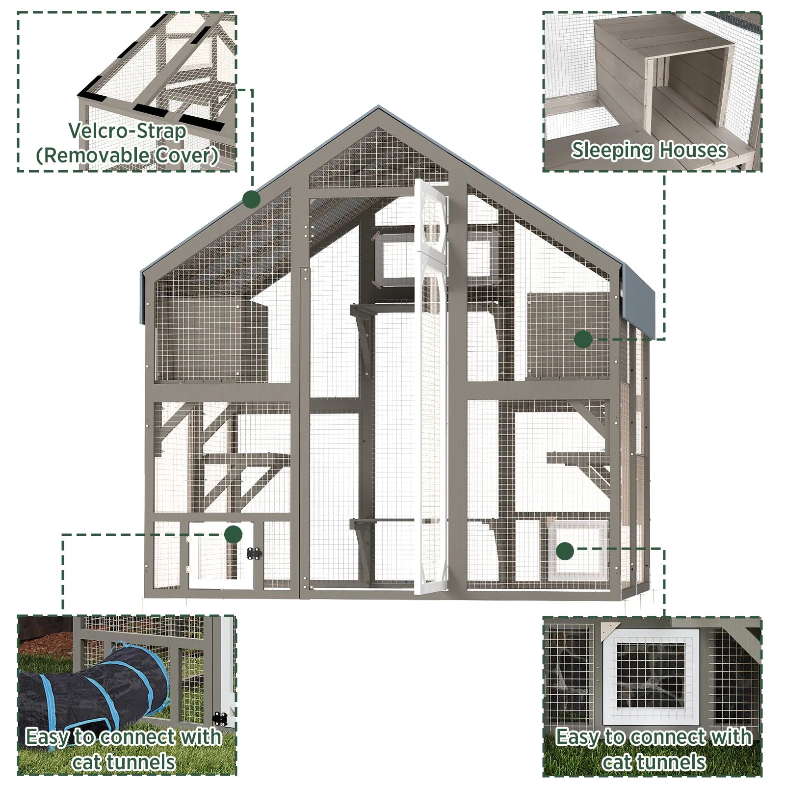 Expandable Outdoor Cat Catio with Muti Platforms, Two Rest Rooms-PET03