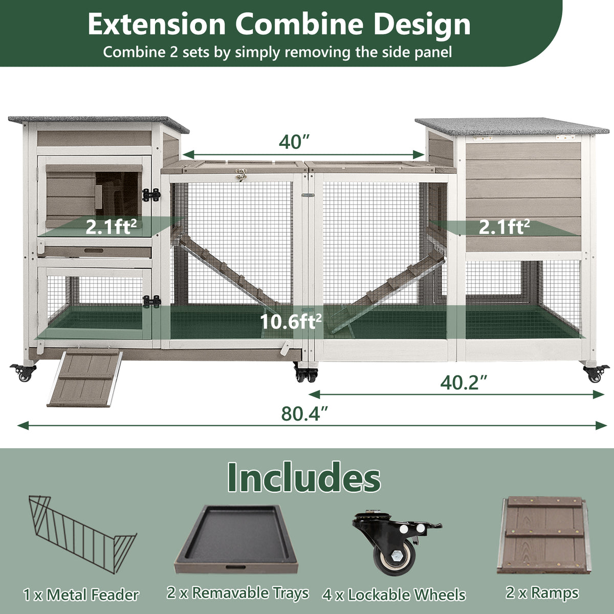 Wooden 2-Story Rabbit Hutch with Wheels & Run-PET32