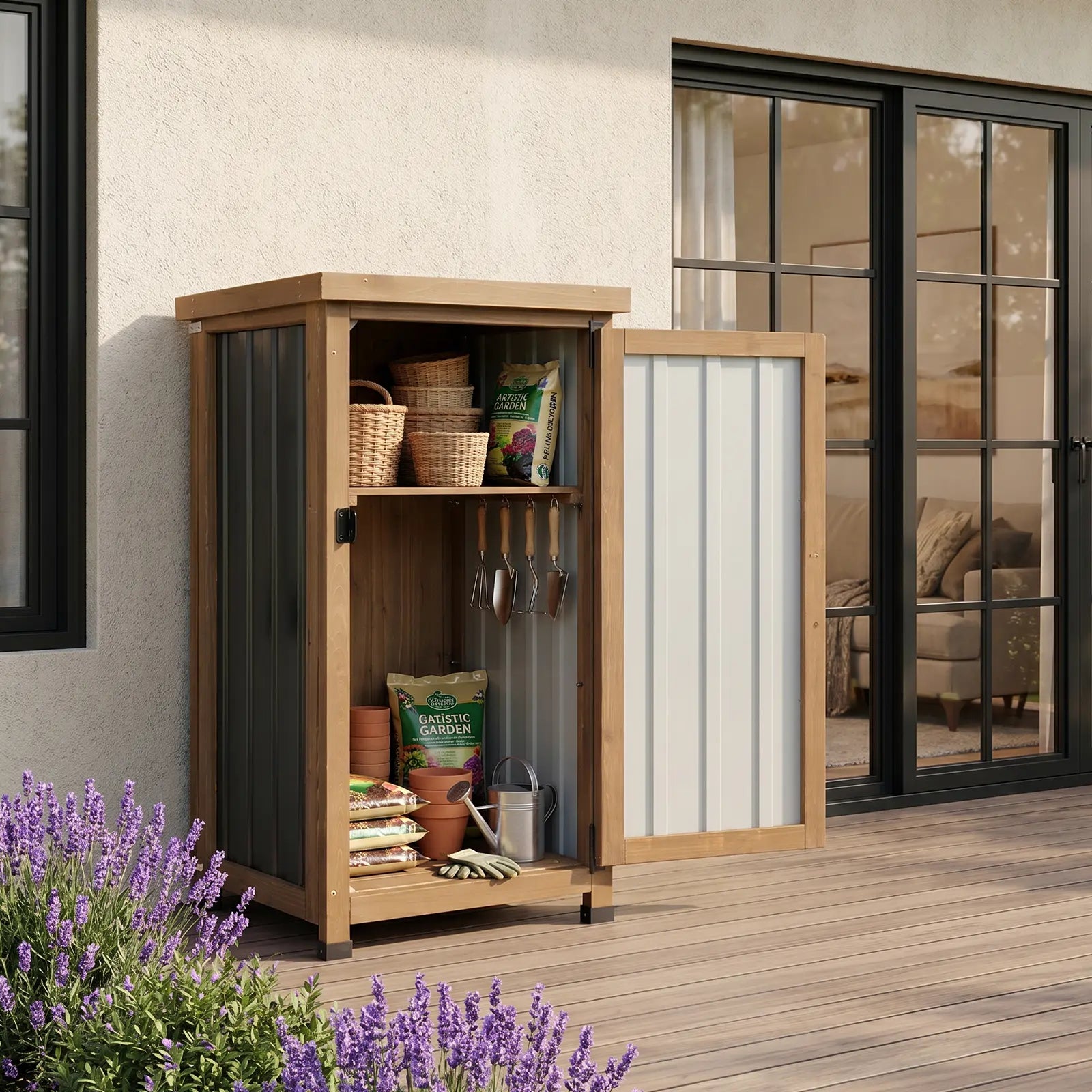 Outdoor Waterproof Storage Cabinet with Metal Top & Adjustable Shelves-GF35