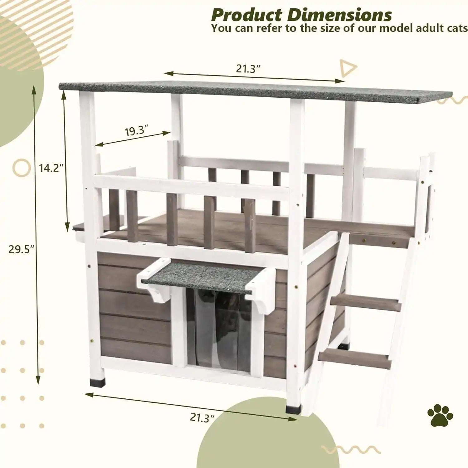 Cat resting inside top level of wooden shelter