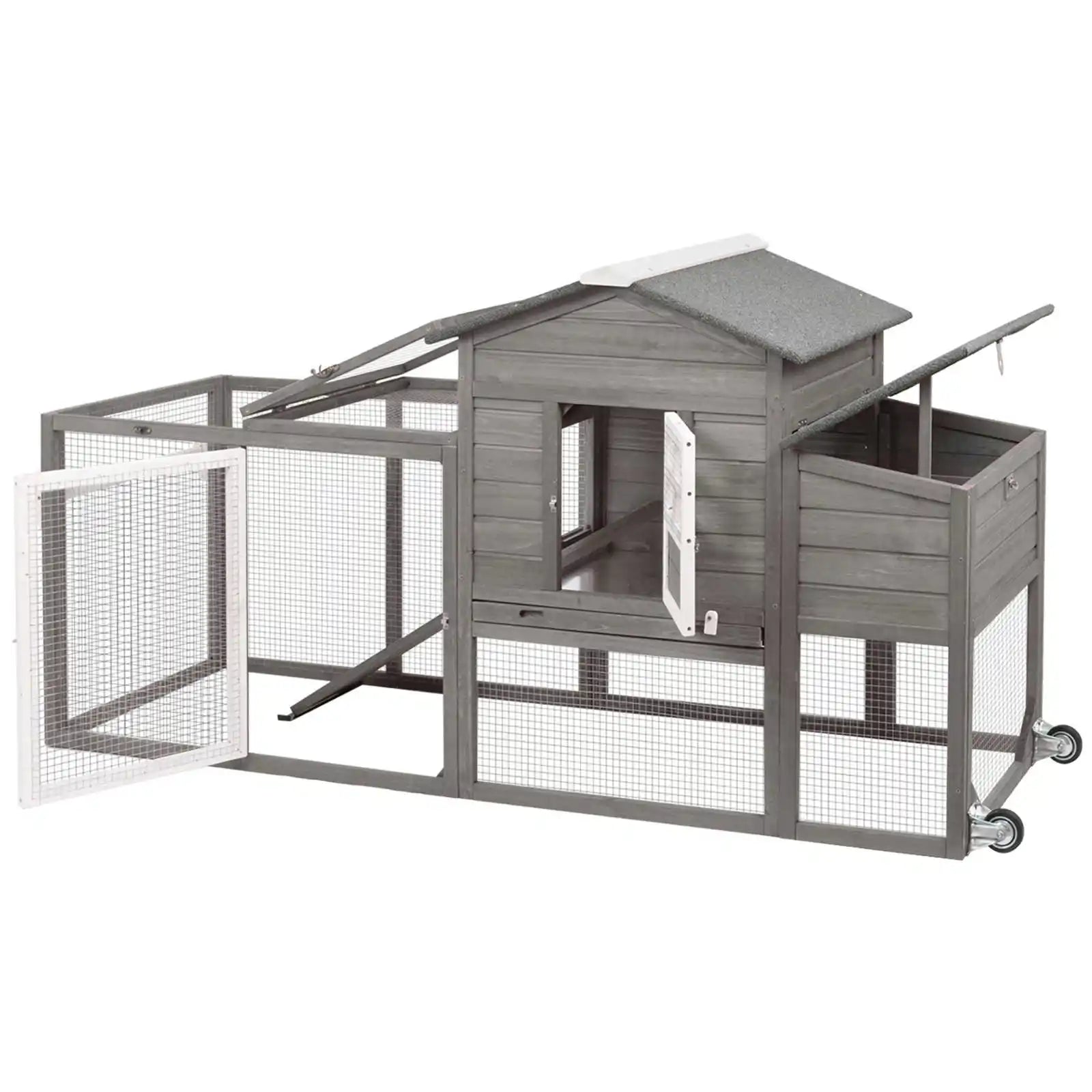 PETSCOSSET 78.7″Chicken Coop with Run Large Wooden Chicken House with Wheels,Combinable,Gray