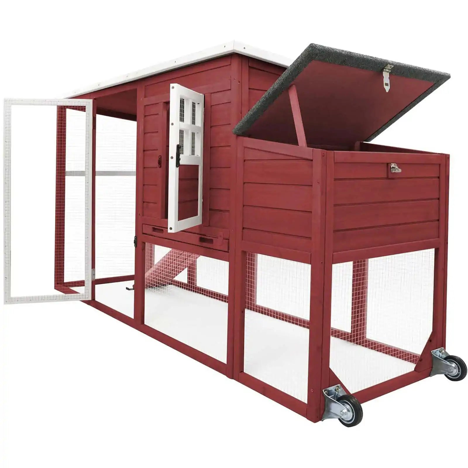 PETSCOSSET Chicken Coop with Run, Large Hen House with Nesting Box, Removable Tray,Red