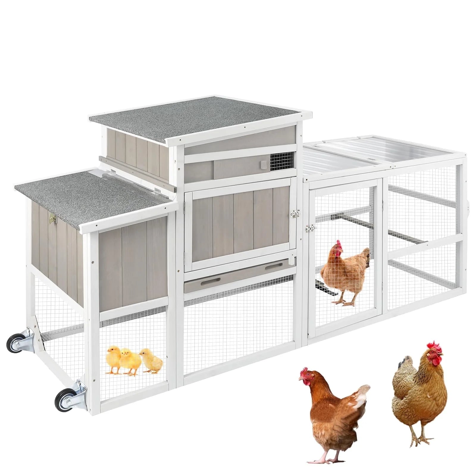 PETSCOSSET 75”L Chicken Coop Hen House Outdoor Wooden Poultry Cage