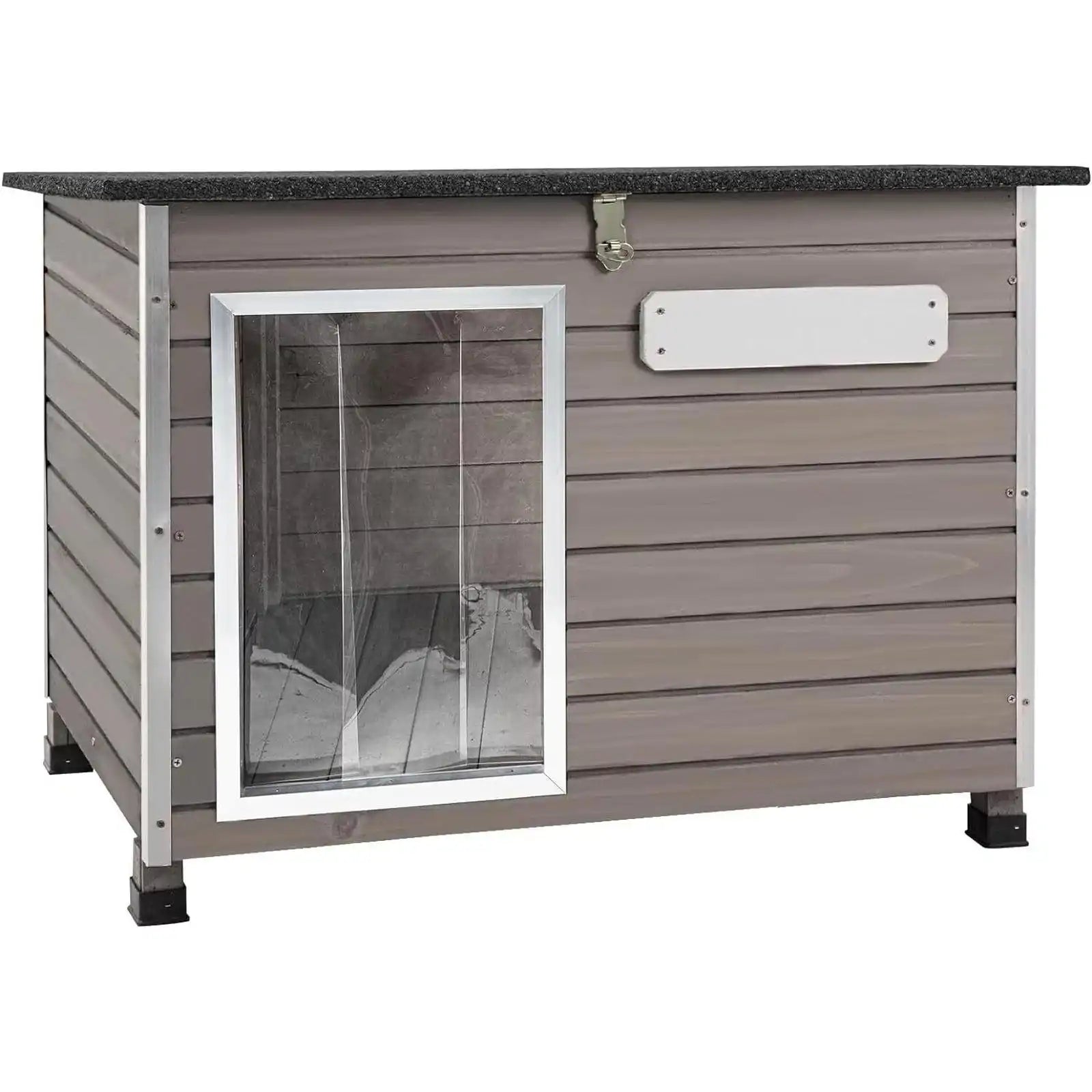 Outdoor wooden dog house in grey for small dogs – front view