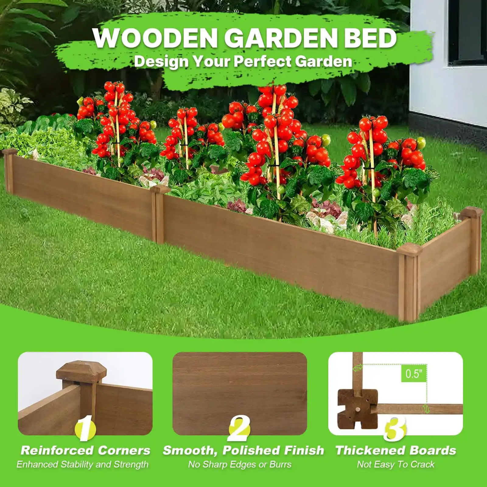 92.9″L Garden Bed Wooden Planter Box for Outdoor Gardening-GF20
