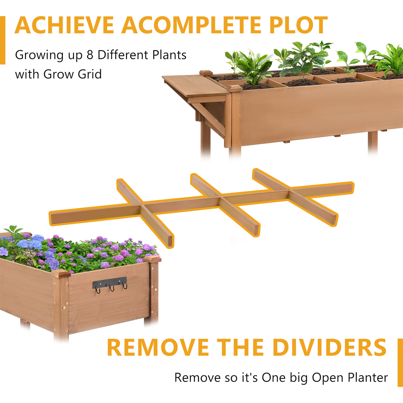 55.5x23x33in Mobile Elevated Wood Planter with Wheels, Shelf, Liner-GF23W