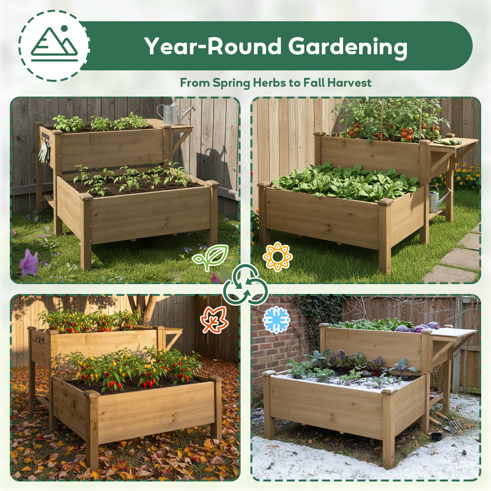 2-Tier Raised Garden Bed Outdoor Elevated Garden Box with Storage Shelf-GF25