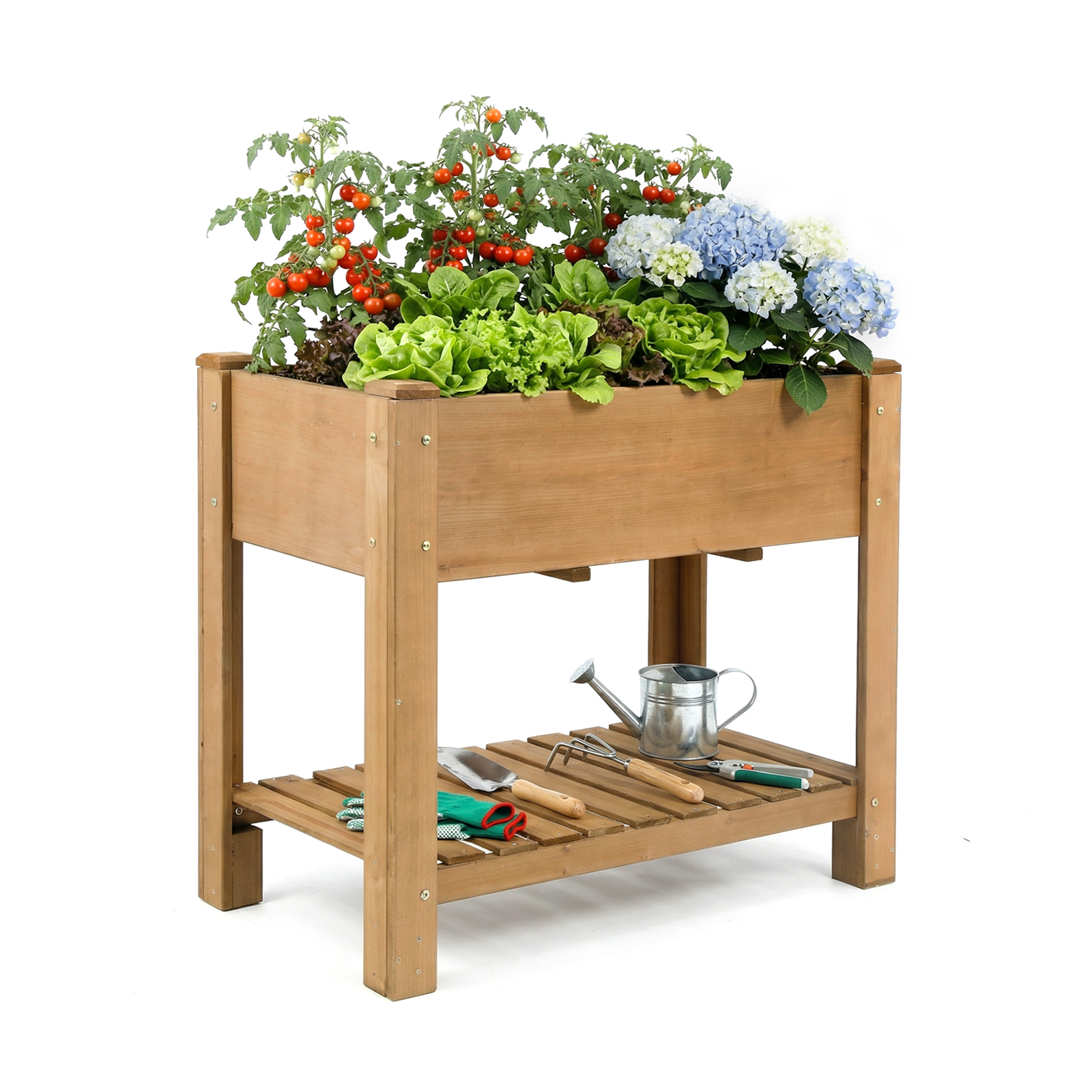 33.46″L Raised Garden Bed Wooden Elevated Planter Box with Storage Shelf-GF27