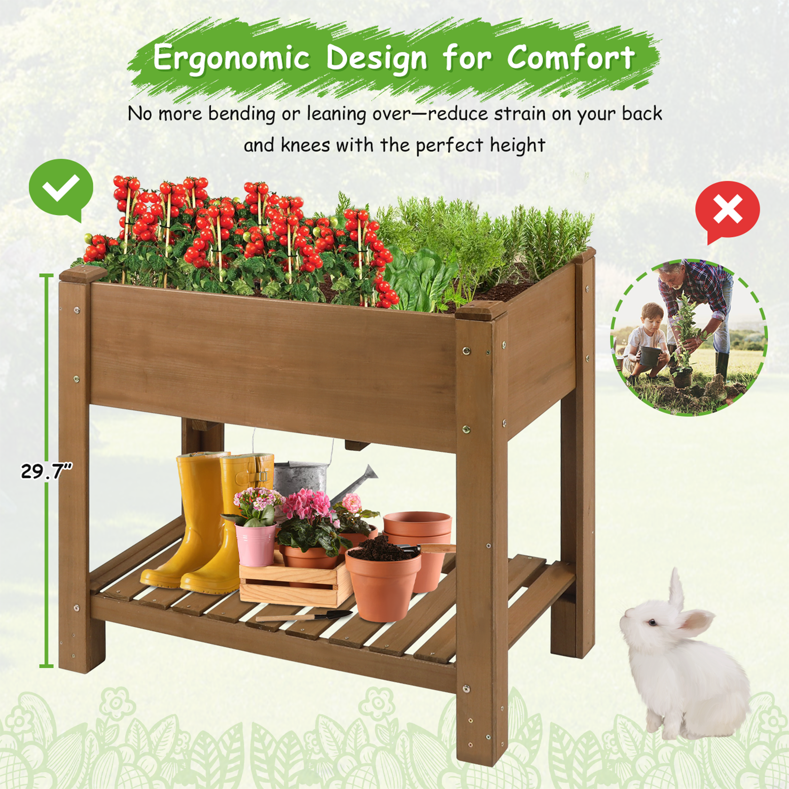 33.46″L Raised Garden Bed Wooden Elevated Planter Box with Storage Shelf-GF27