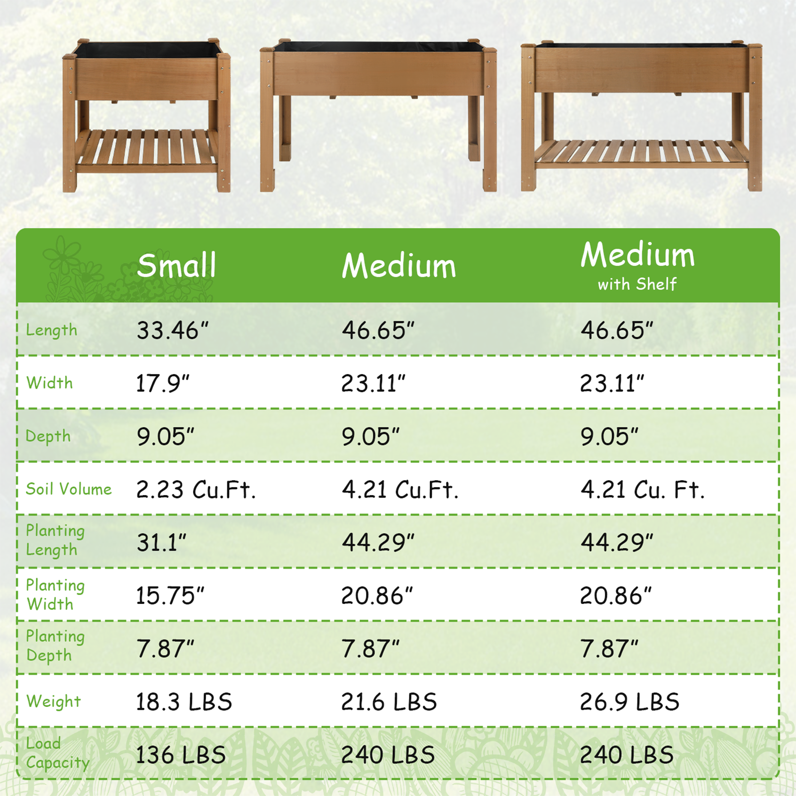 33.46″L Raised Garden Bed Wooden Elevated Planter Box with Storage Shelf-GF27