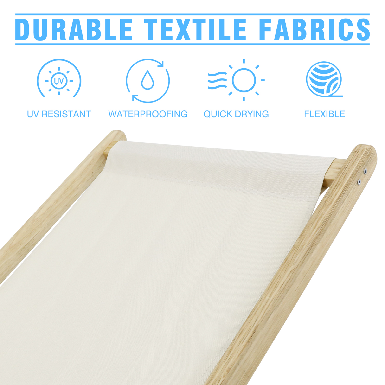 2 PCS 41″L Wooden Patio Lawn Deck Chairs Outdoor Camping Sling Chairs-GF30