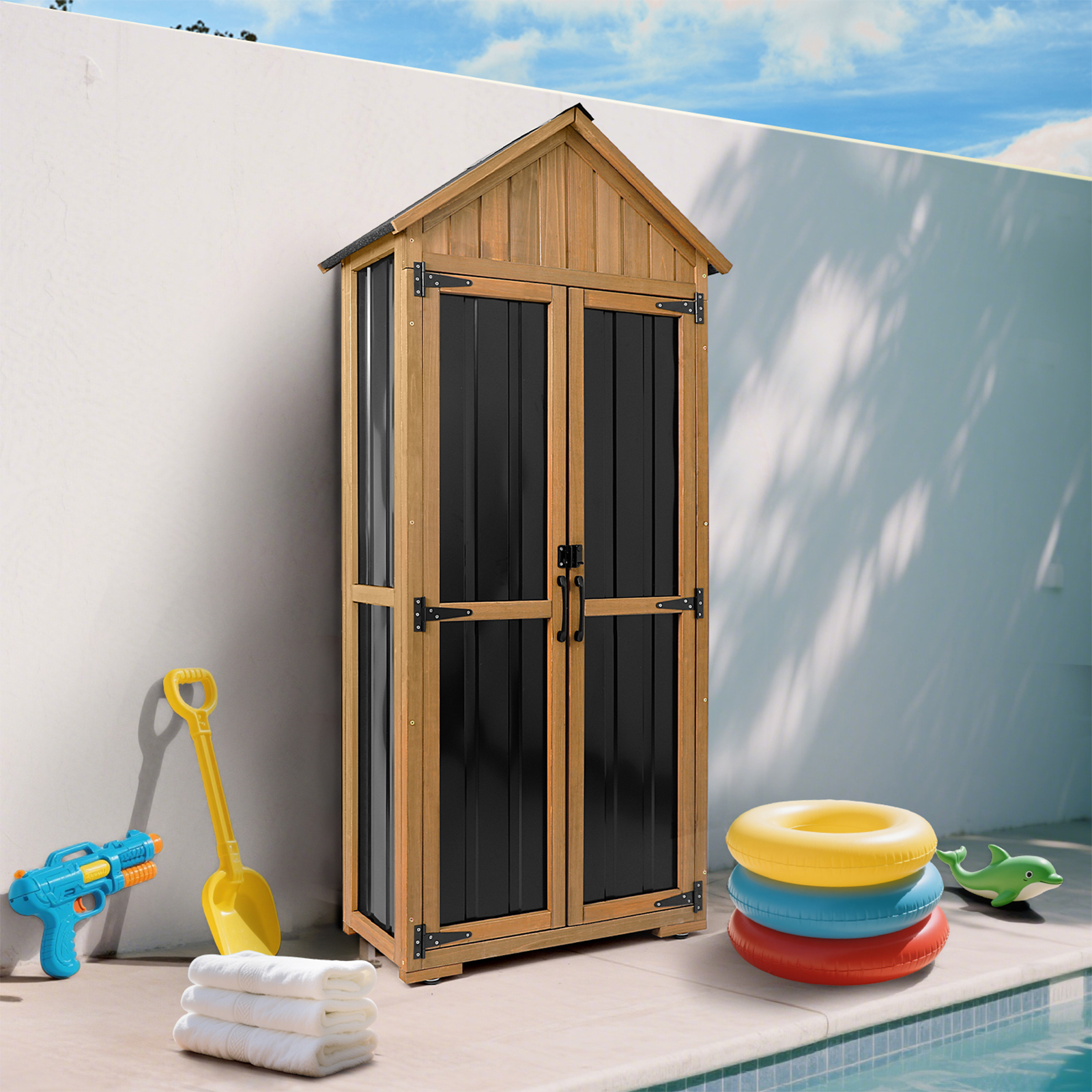 27.55″L Outdoor Storage Shed, Wooden Garden Tool Cabinet-GF34