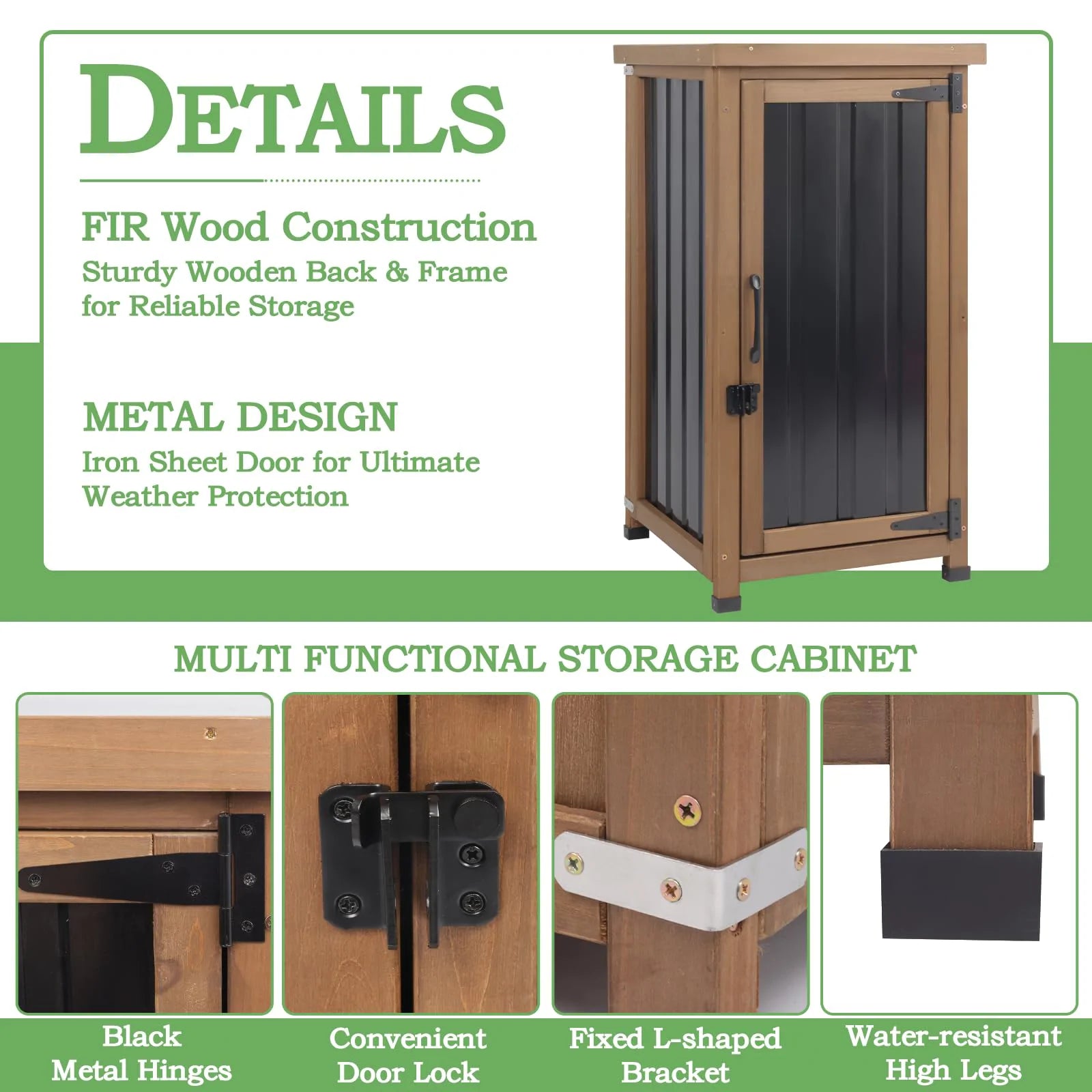Weatherproof outdoor cabinet with adjustable shelves