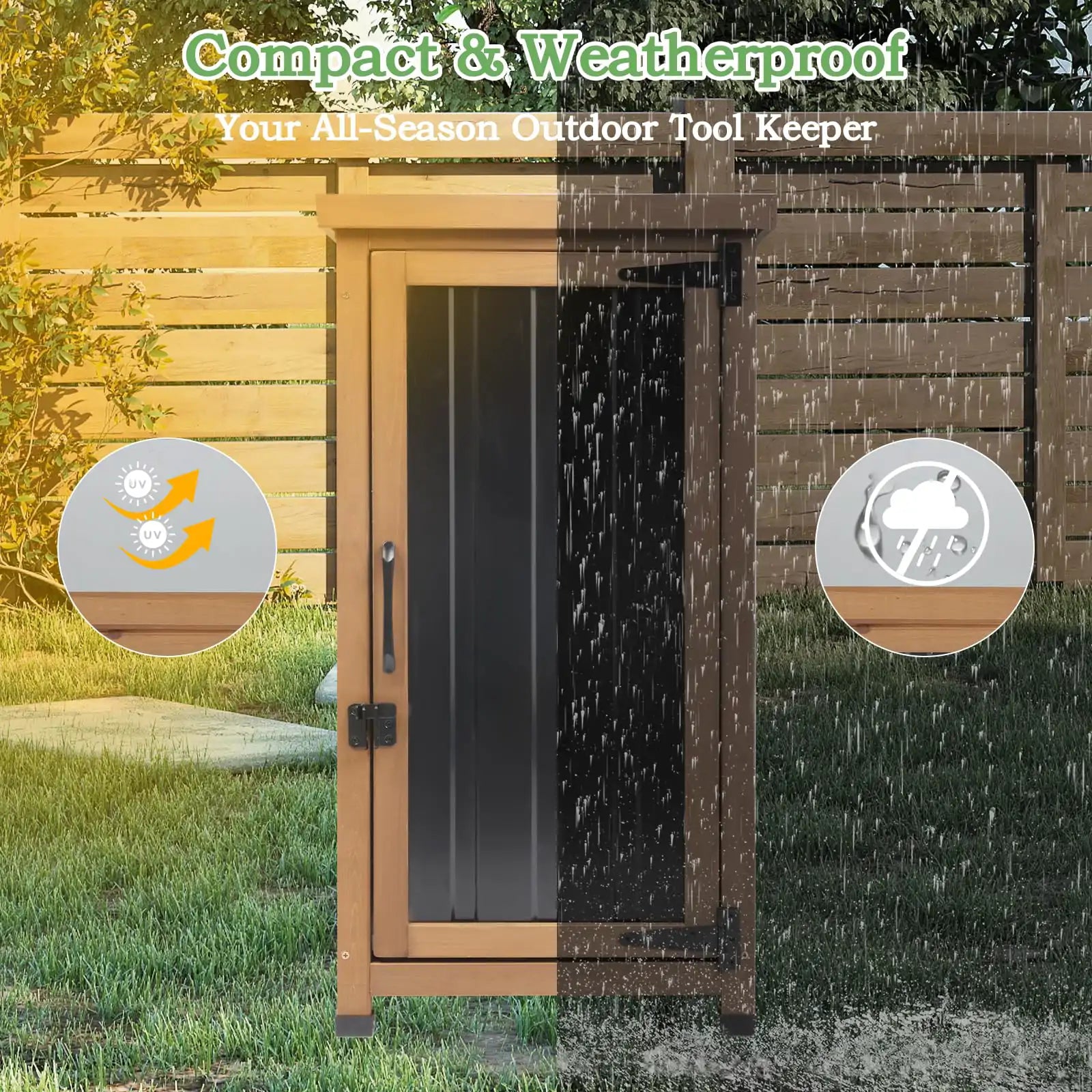 Durable outdoor storage cabinet for gardening tools