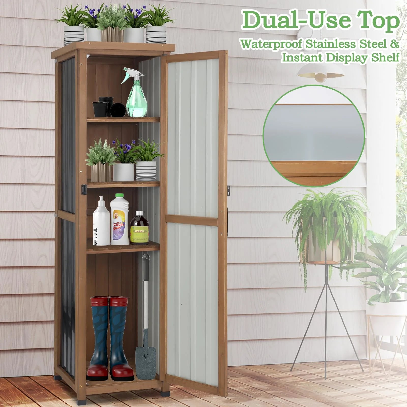 PETSCOSSET Outdoor Shed with Adjustable Shelves and Metal Roof