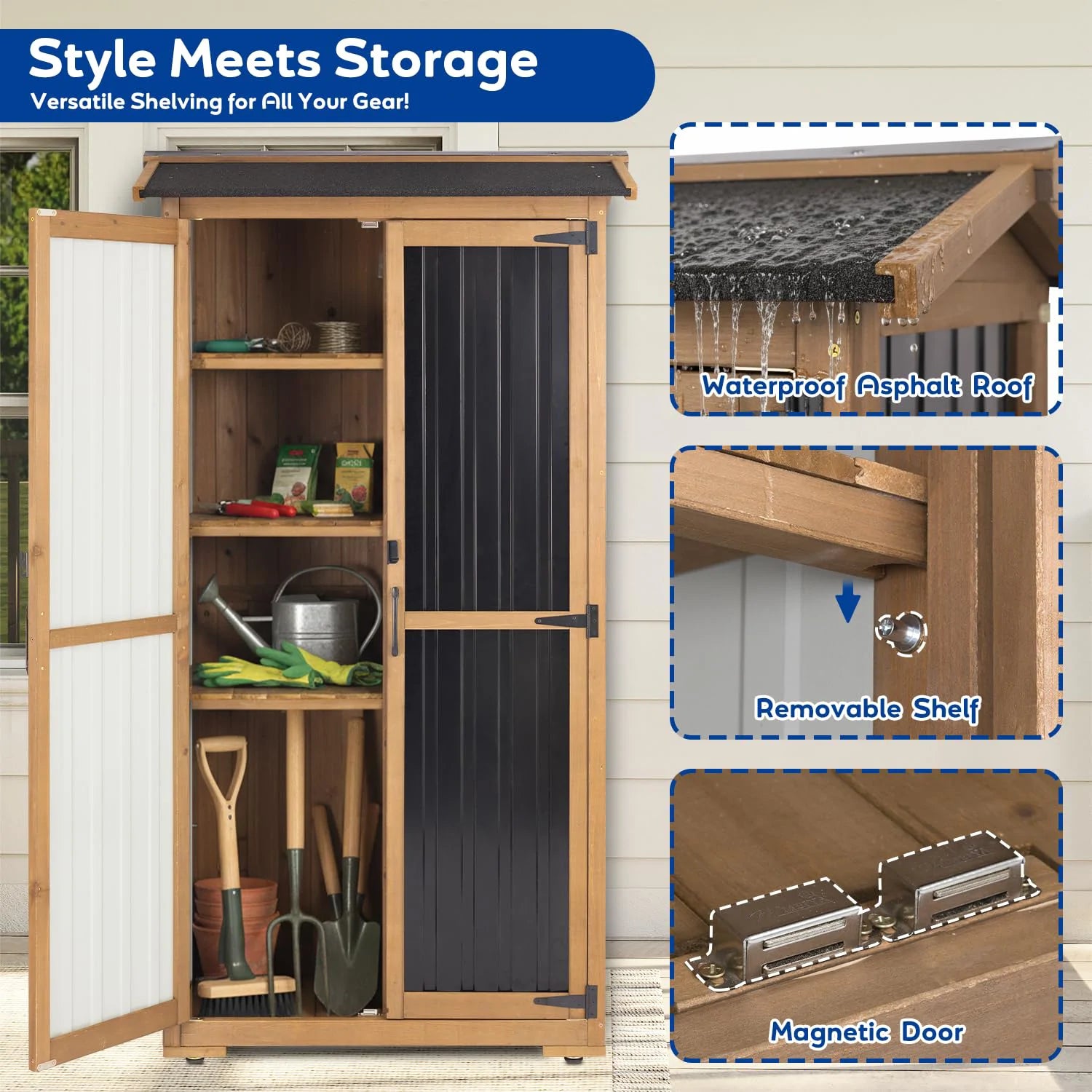 Outdoor Storage Cabinet with 3 Removable Shelves