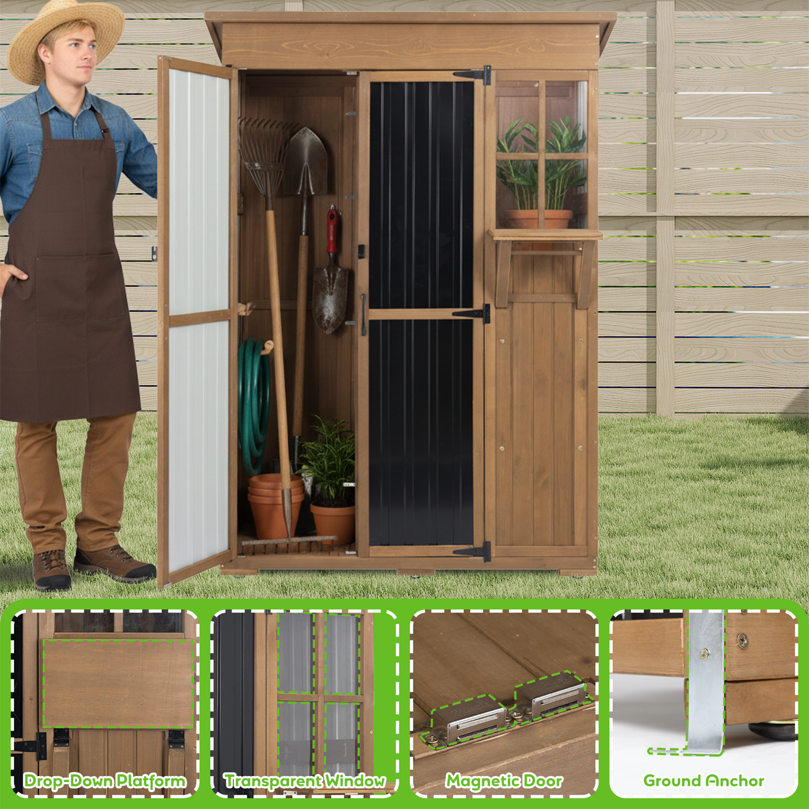 Large Outdoor Waterproof Storage Cabinet with Shelves & Fold-Out Table-GF38