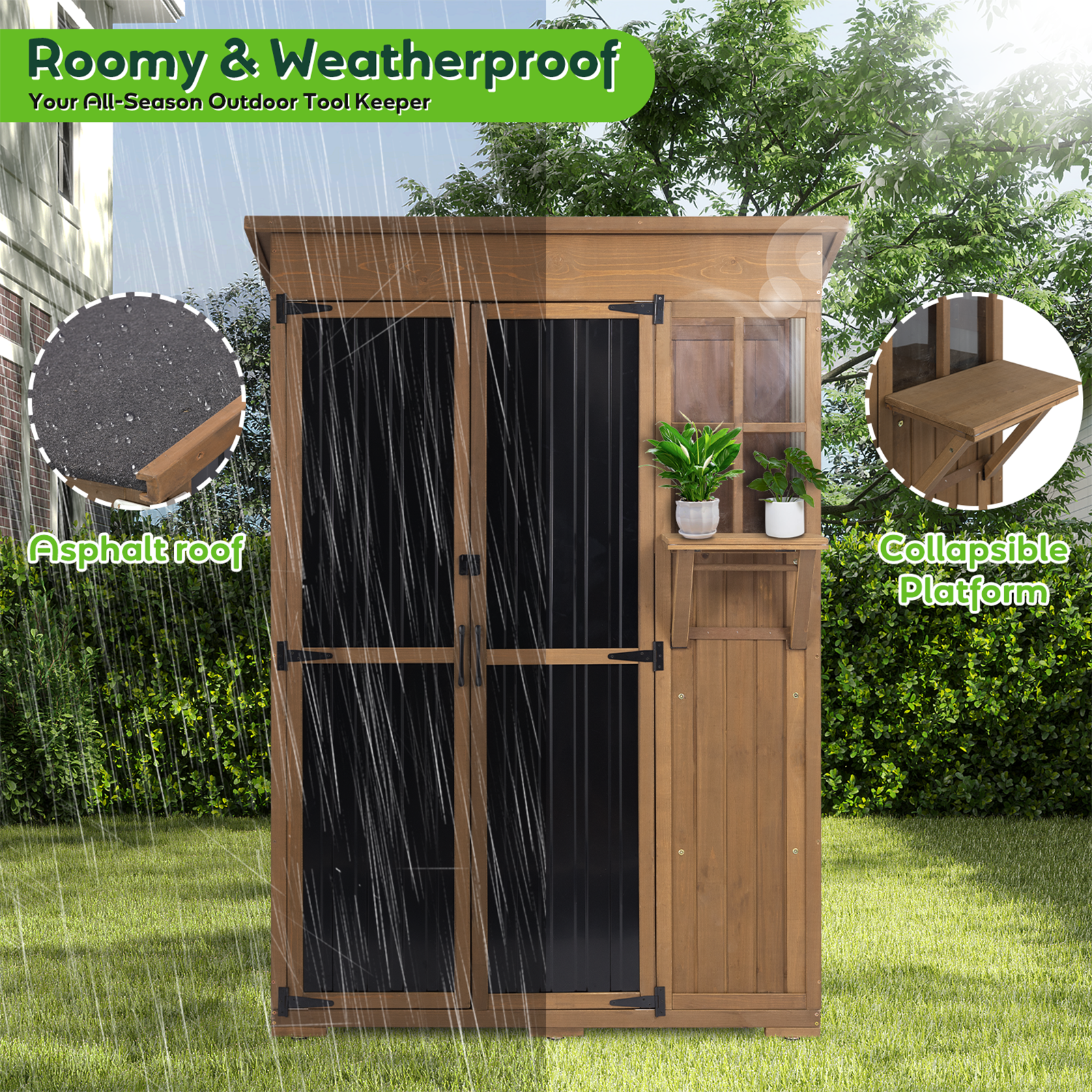 Large Outdoor Waterproof Storage Cabinet with Shelves & Fold-Out Table-GF38