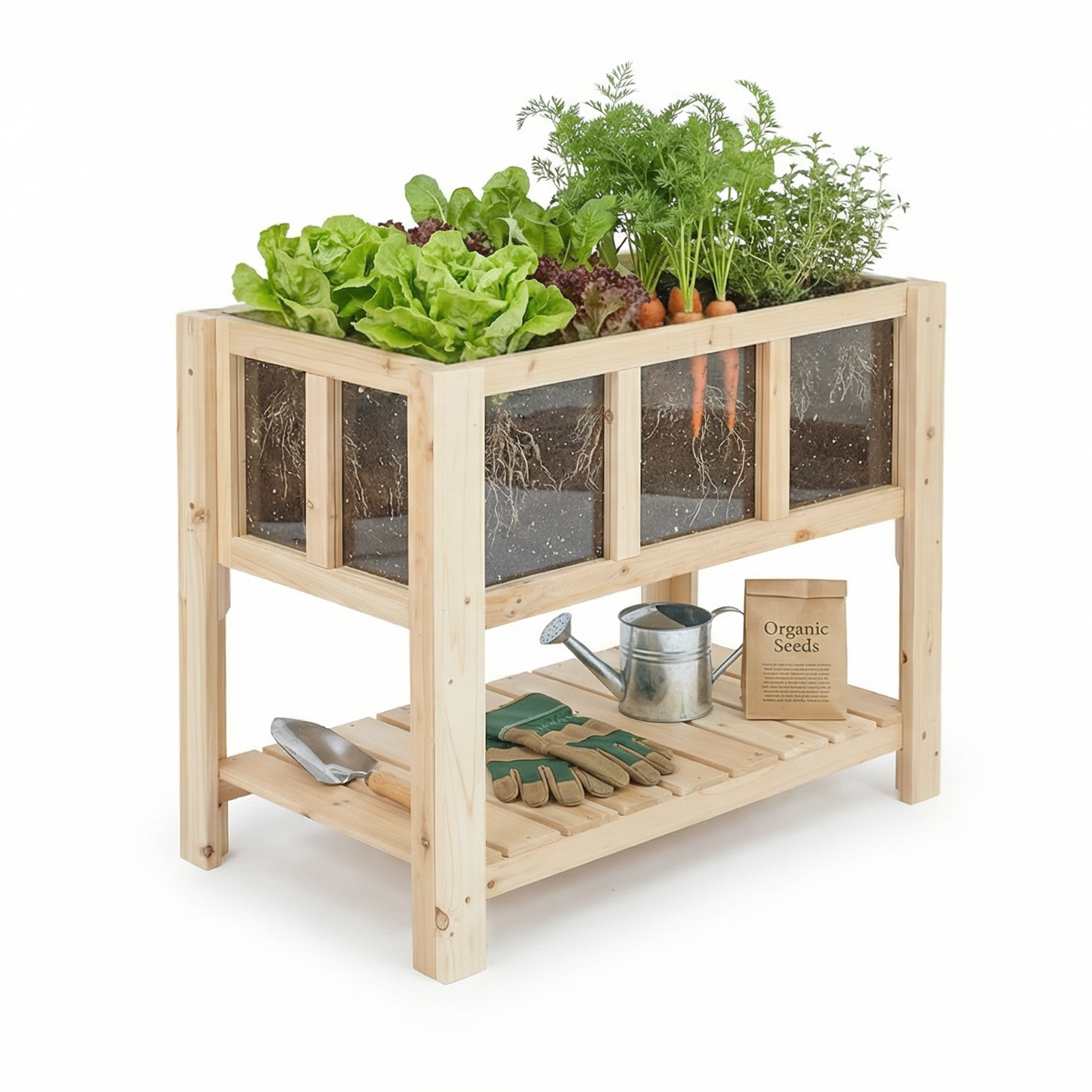 Transparent Raised Garden Bed with Storage Shelf-GF50