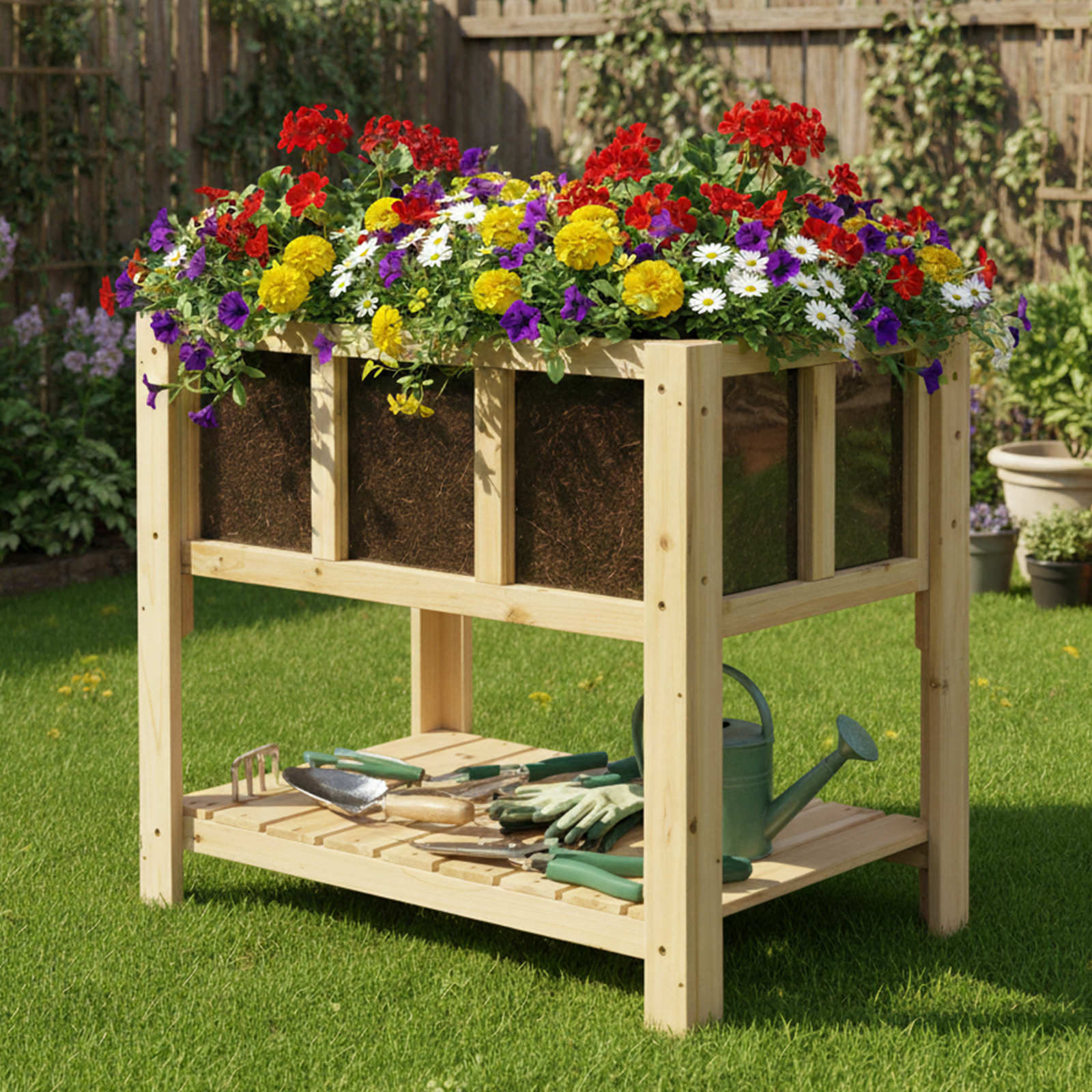 PETSCOSSET Wood Raised Garden Bed, Elevated Planter Box with Legs for Outdoor, 28 X 16 X 23 in