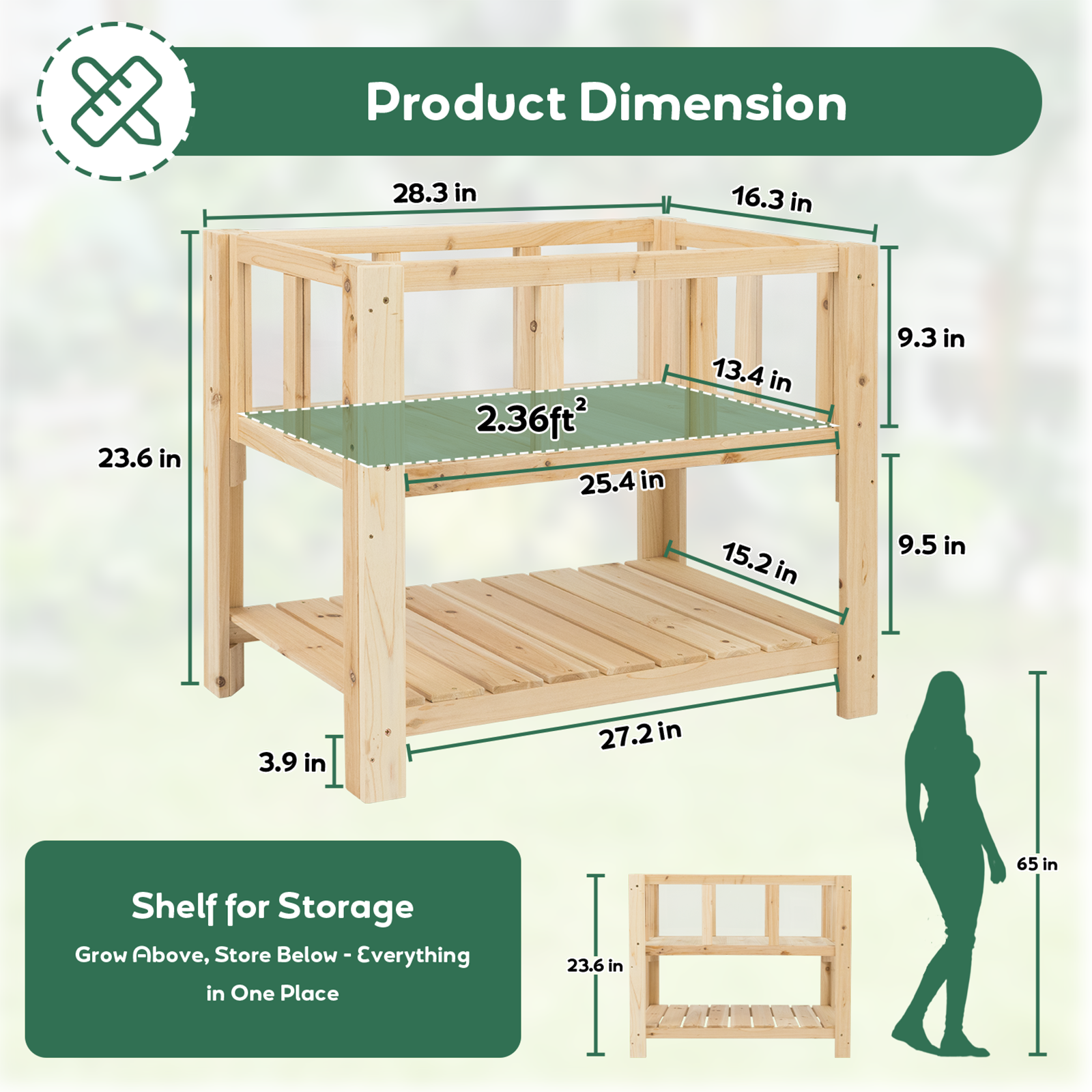 Transparent Raised Garden Bed with Storage Shelf-GF50