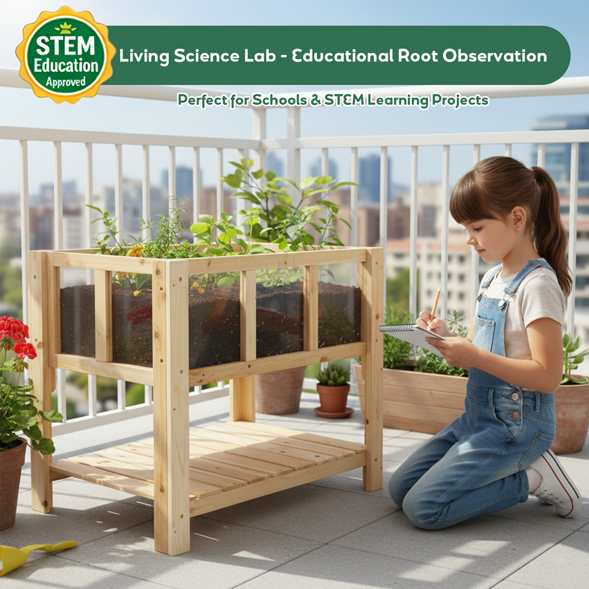 Transparent Raised Garden Bed with Storage Shelf-GF51