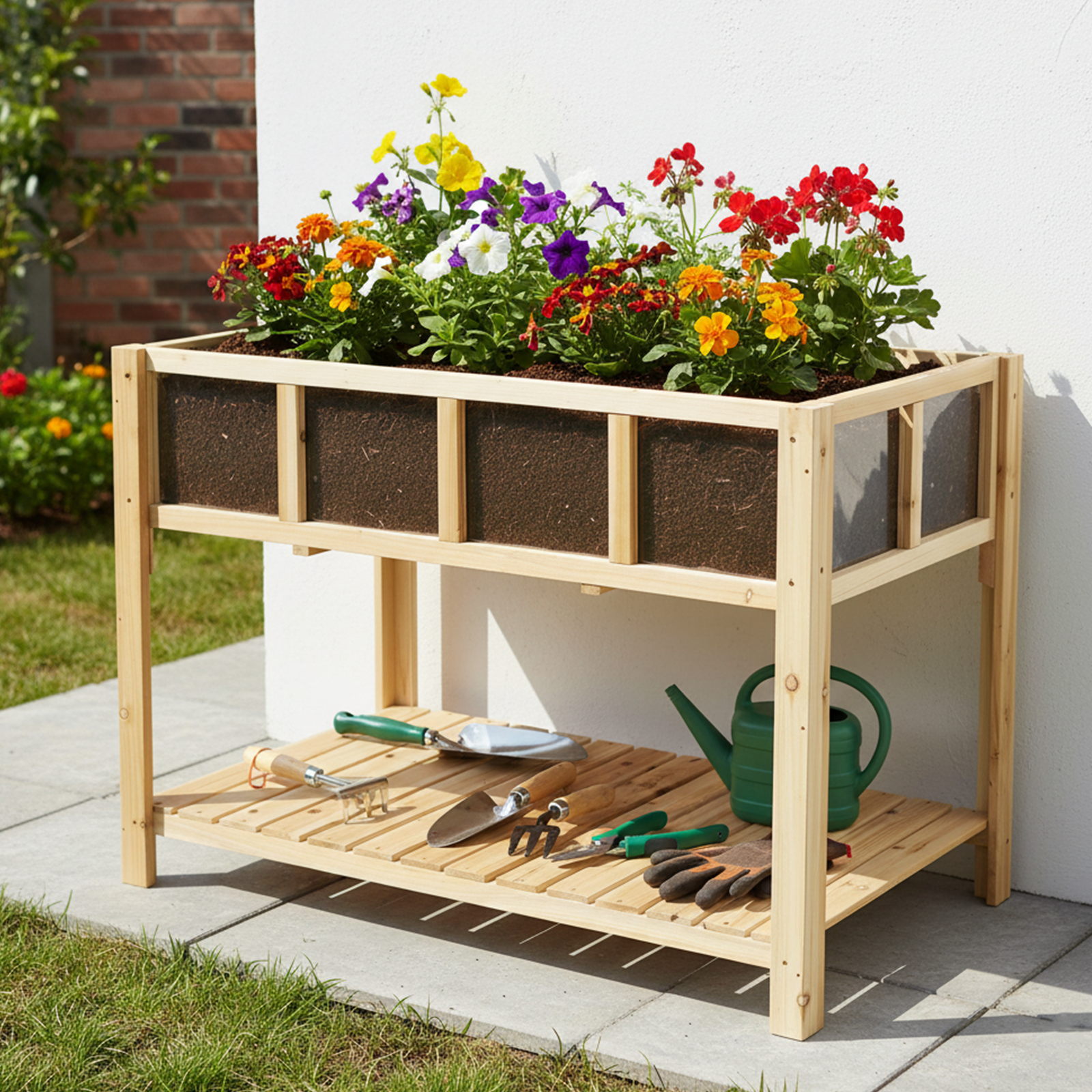 Transparent Raised Garden Bed with Storage Shelf-GF51