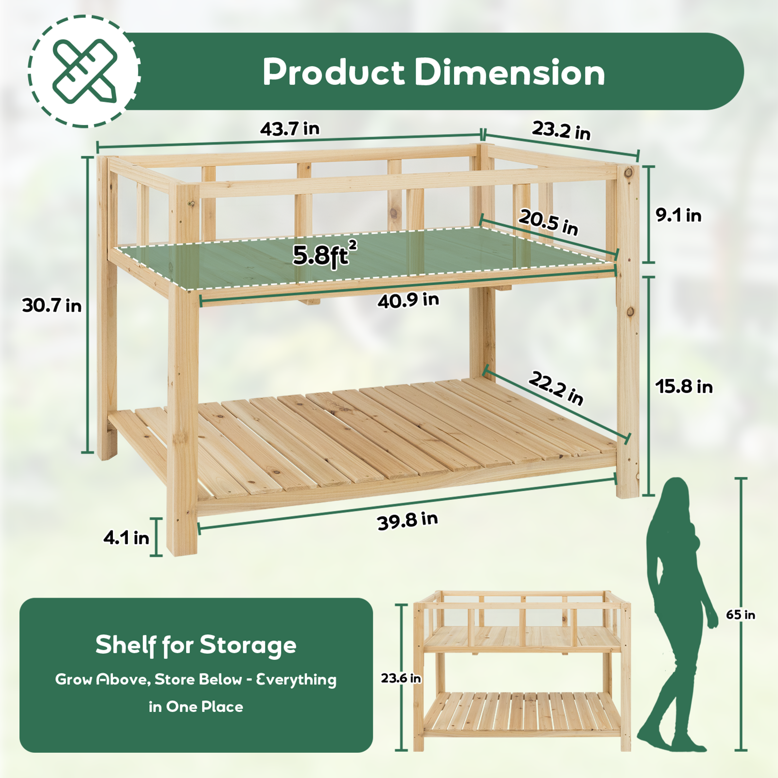 Transparent Raised Garden Bed with Storage Shelf-GF51
