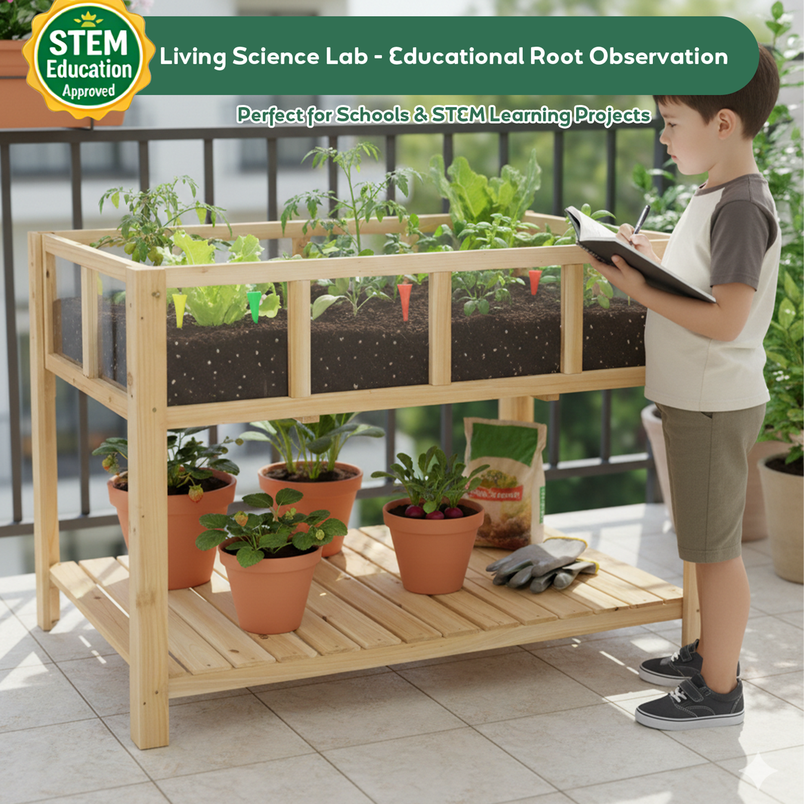 Transparent Raised Garden Bed with Storage Shelf-GF51