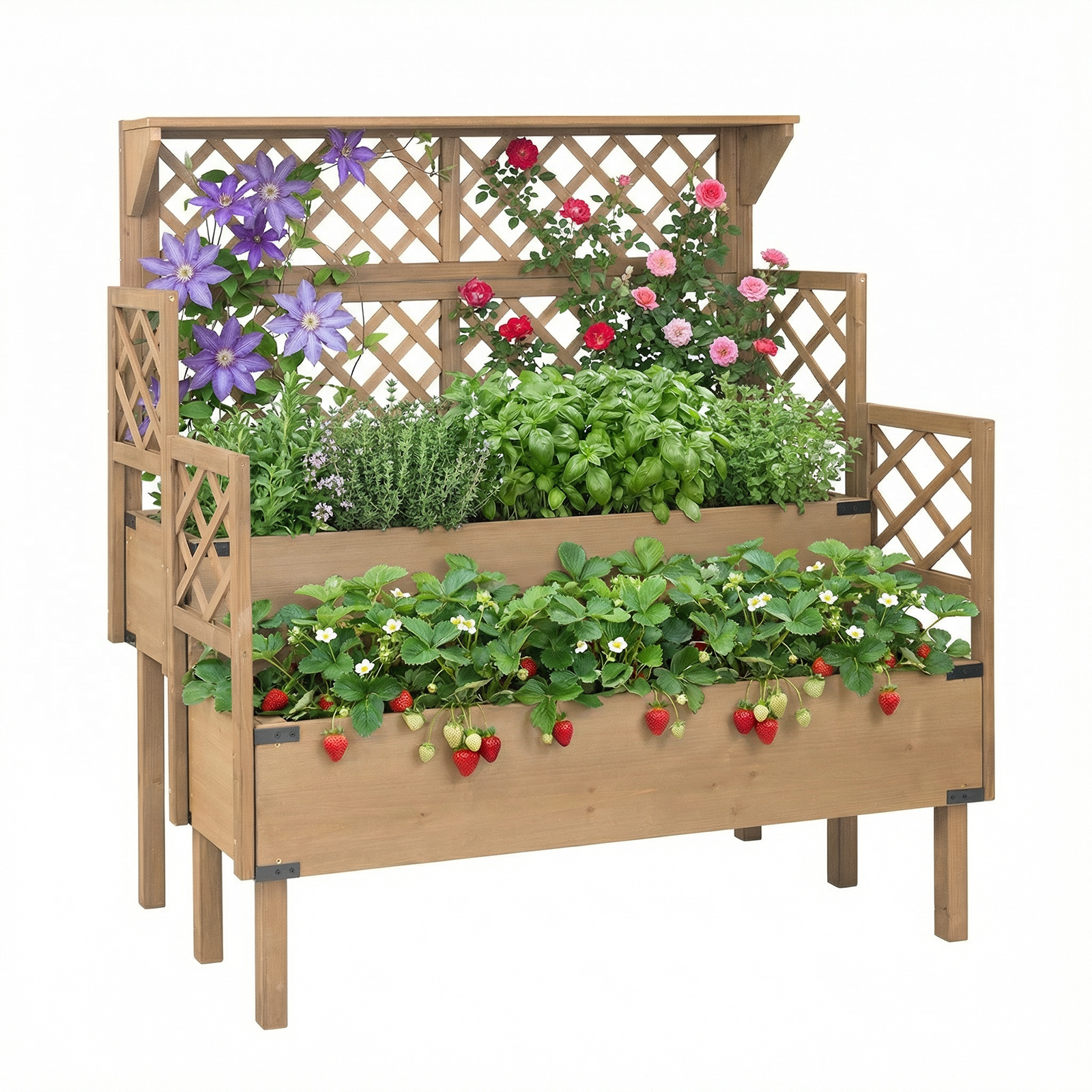 2-Tier Raised Garden Bed with Trellis & Reinforced Corners-GF53