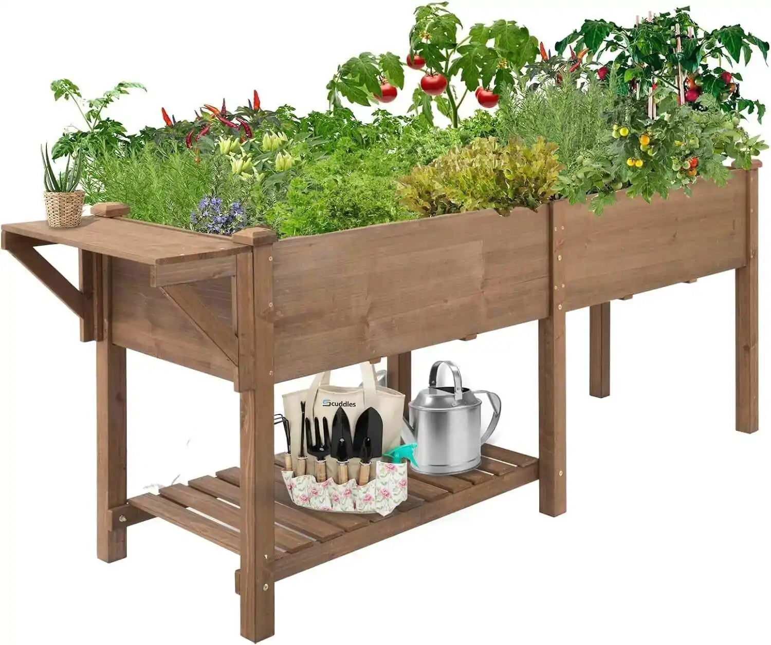 PETSCOSSET wooden planter with soil and seedlings
