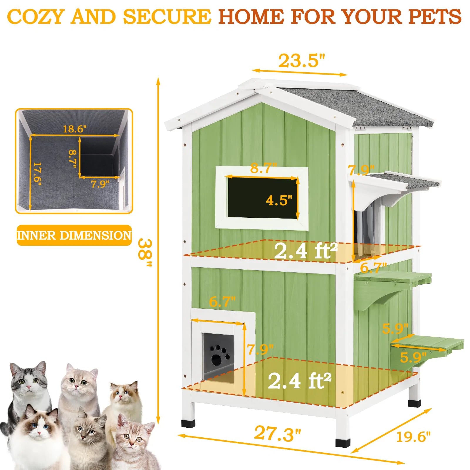 Two-story wooden feral cat shelter with waterproof design