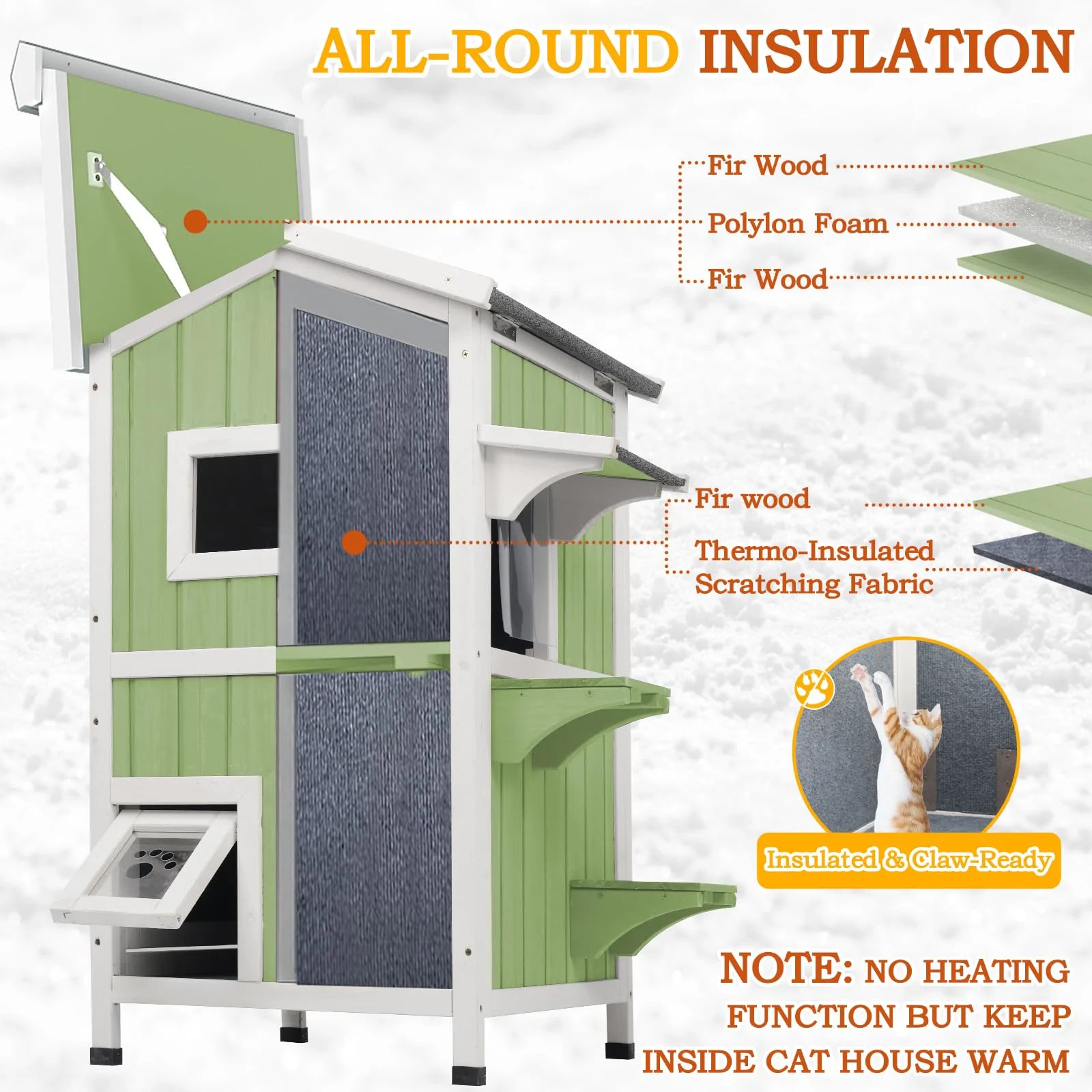 Outdoor cat house with dual escape doors for safety