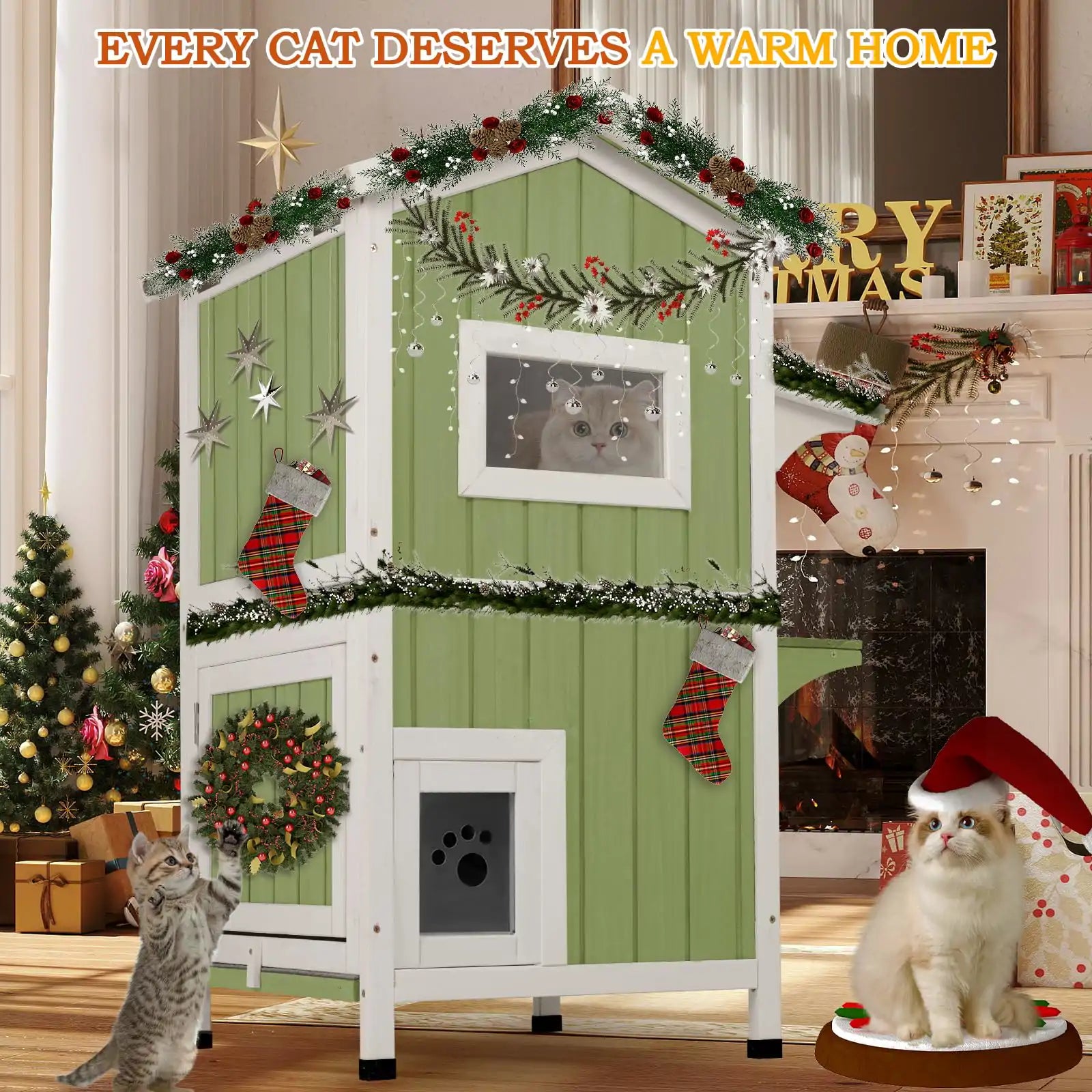 PETSCOSSET insulated cat shelter with durable wood frame