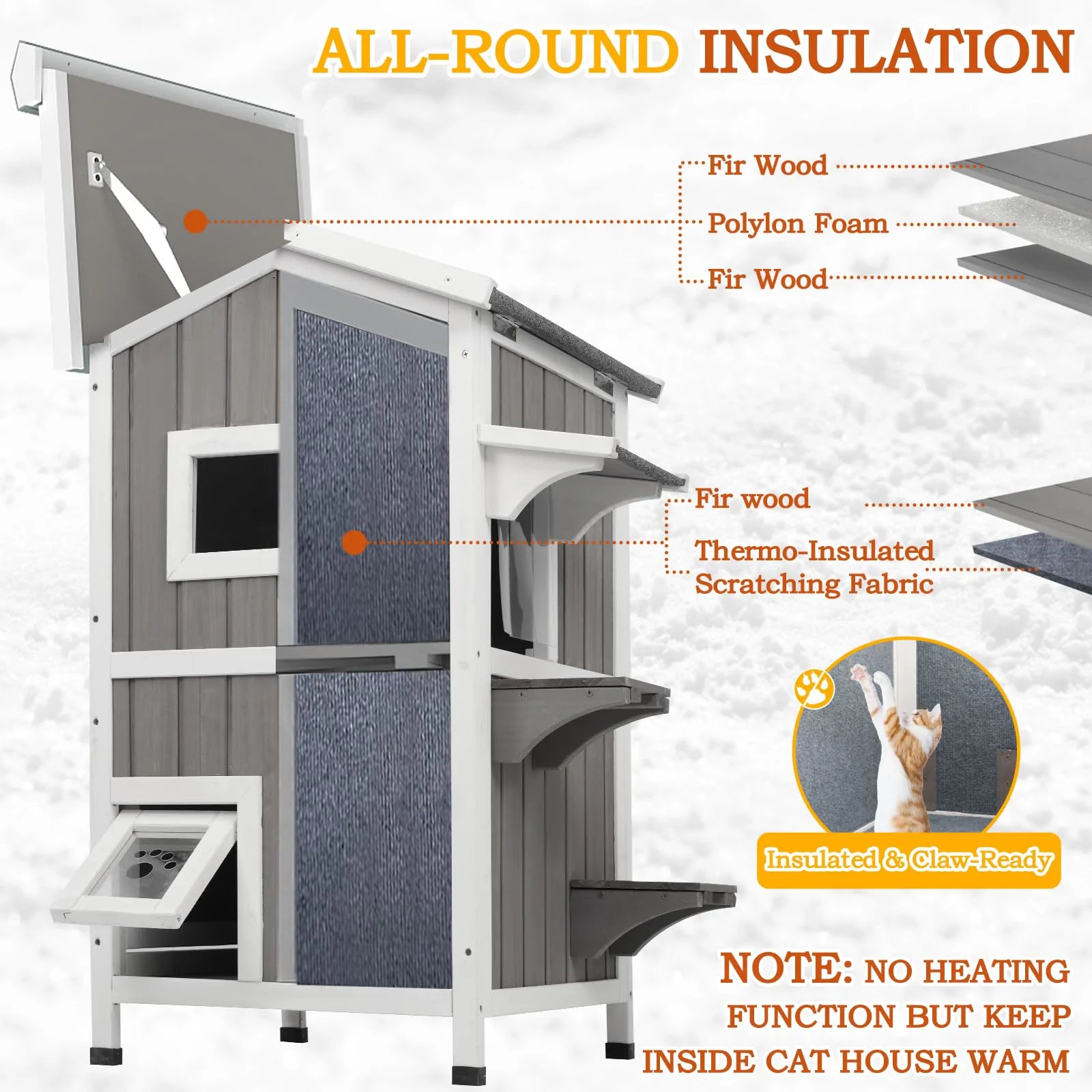 Outdoor cat house with pull-out floor for easy cleaning