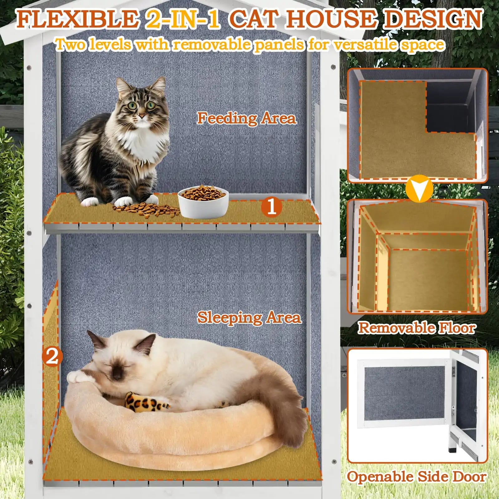Winter-proof insulated cat shelter with two escape doors