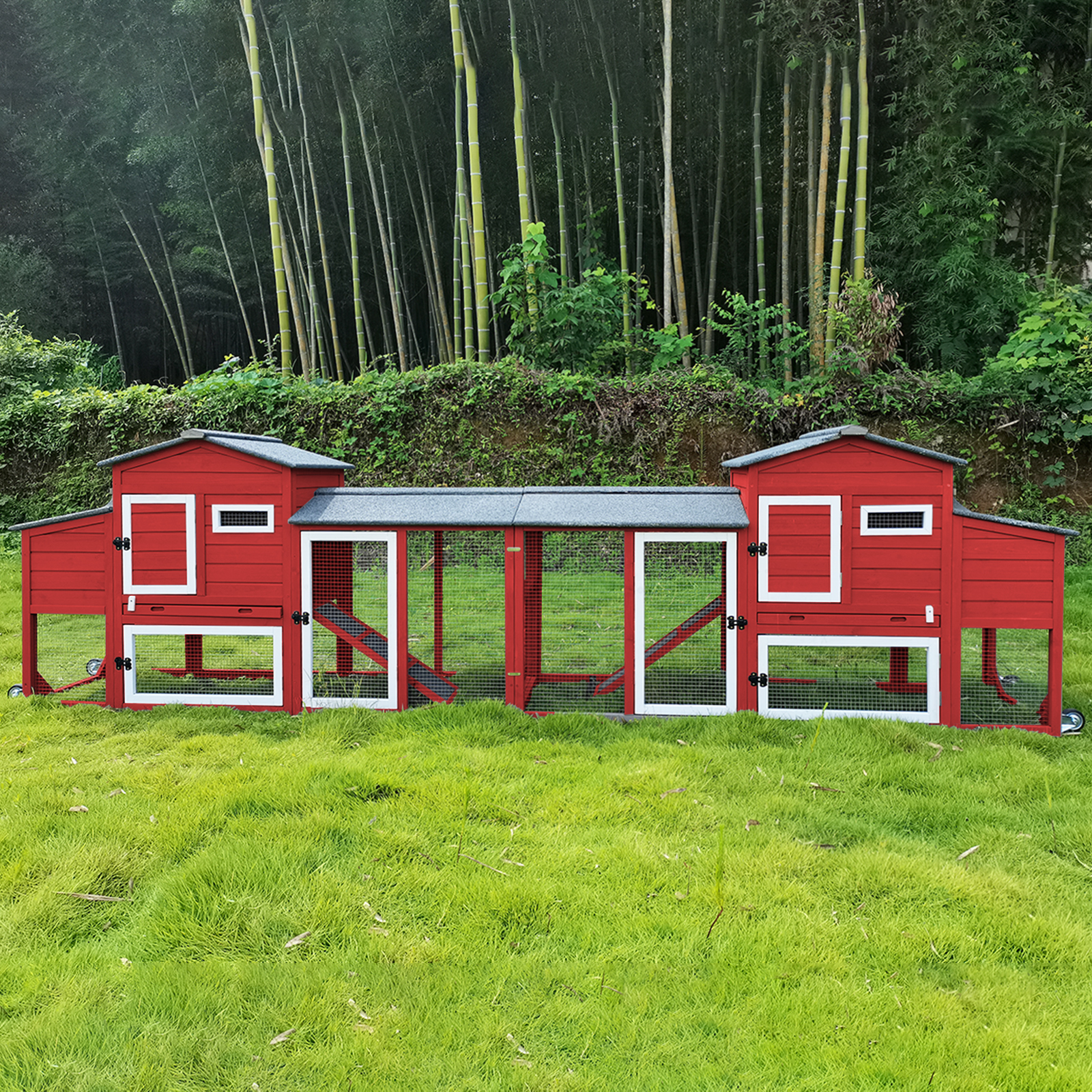 2 Story Chicken Coop Poultry Cage with Wheel for 2-3 Chickes-PET05W-RED
