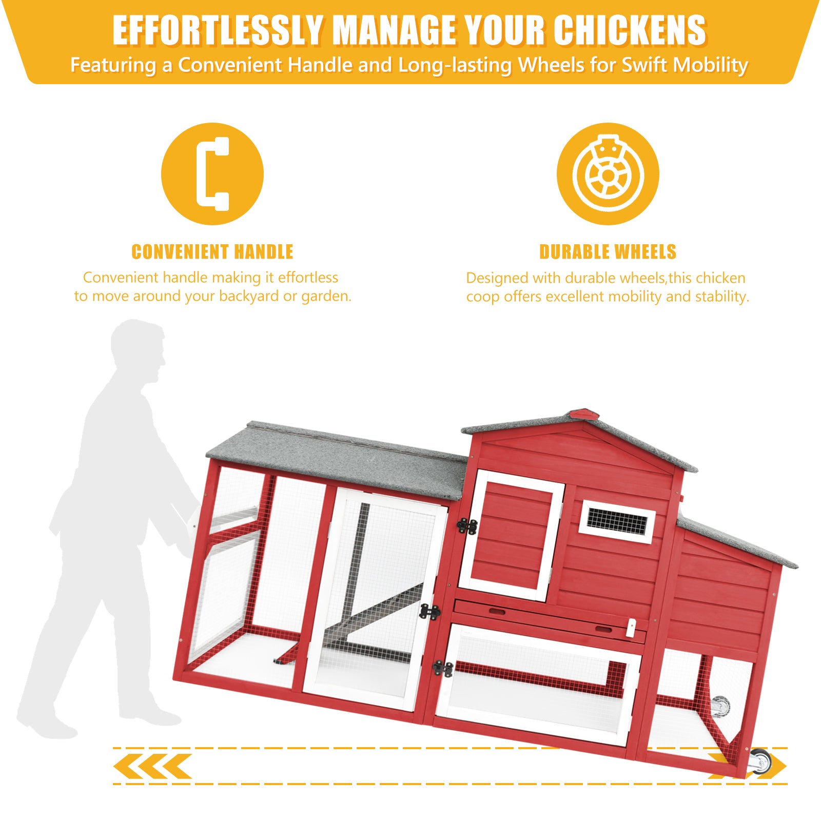 2 Story Chicken Coop Poultry Cage with Wheel for 2-3 Chickes-PET05W-RED