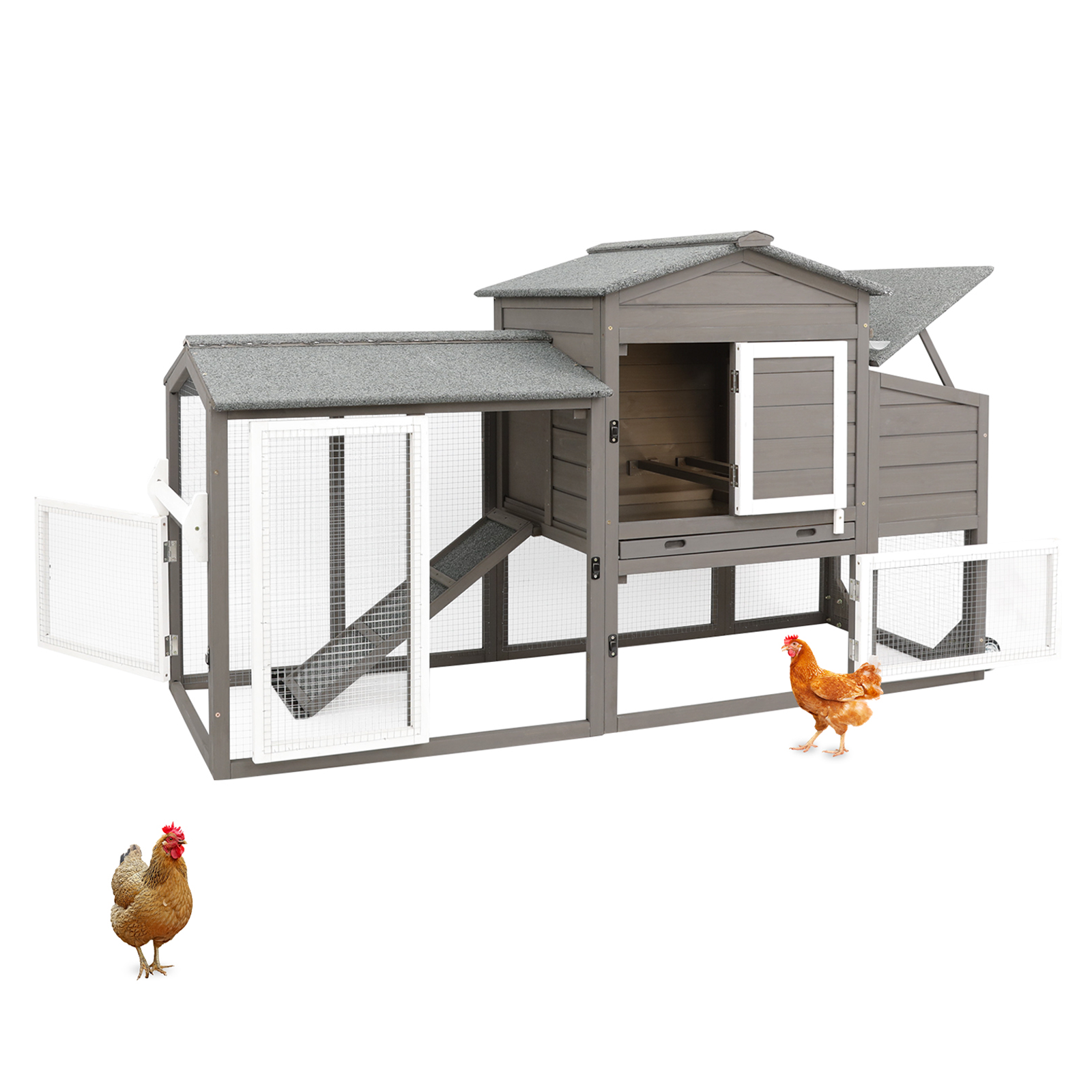 2 Story Chicken Coop Poultry Cage for 2-3-PET05W-GREYWHITE