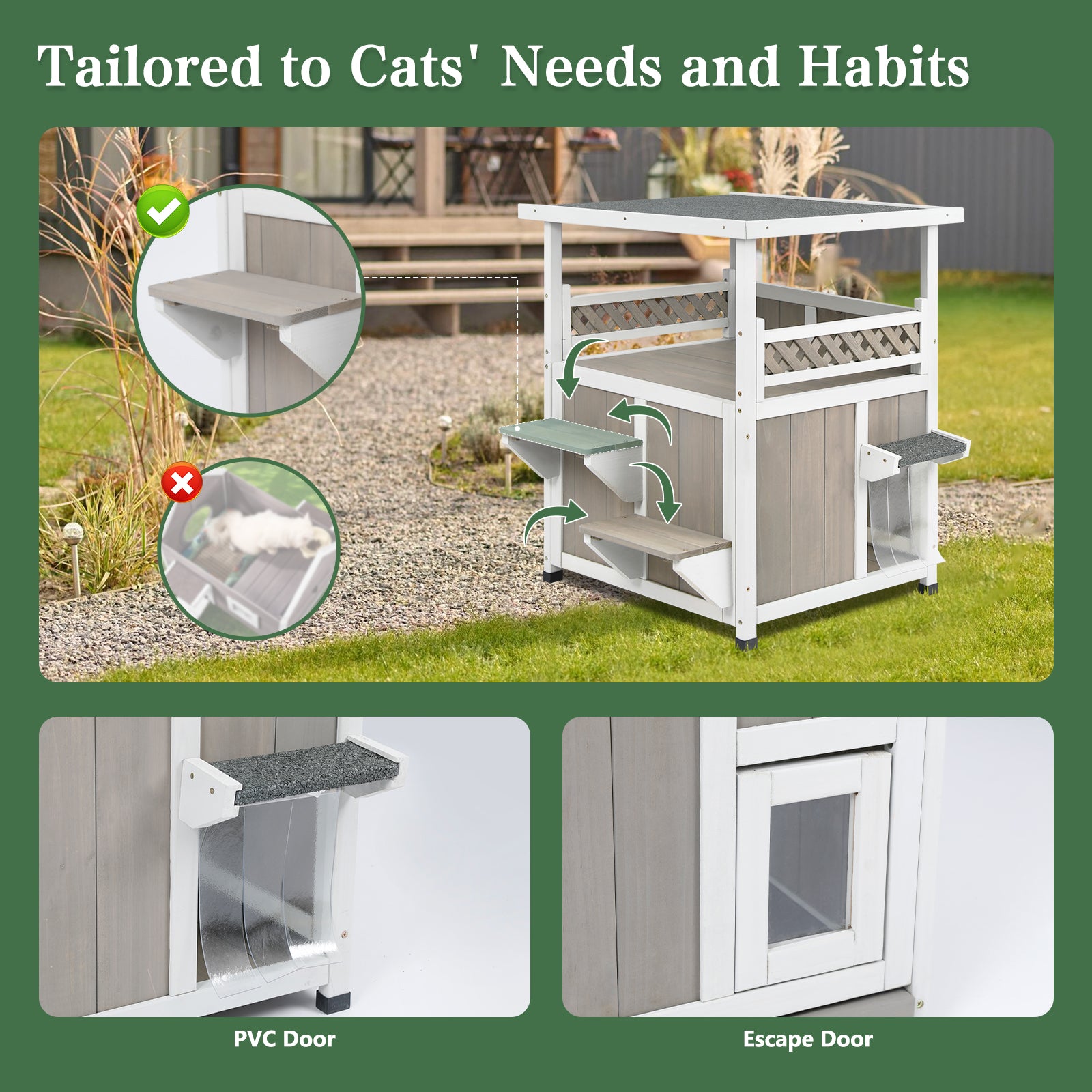Outdoor Feral Cat Shelter with Balcony-PET09