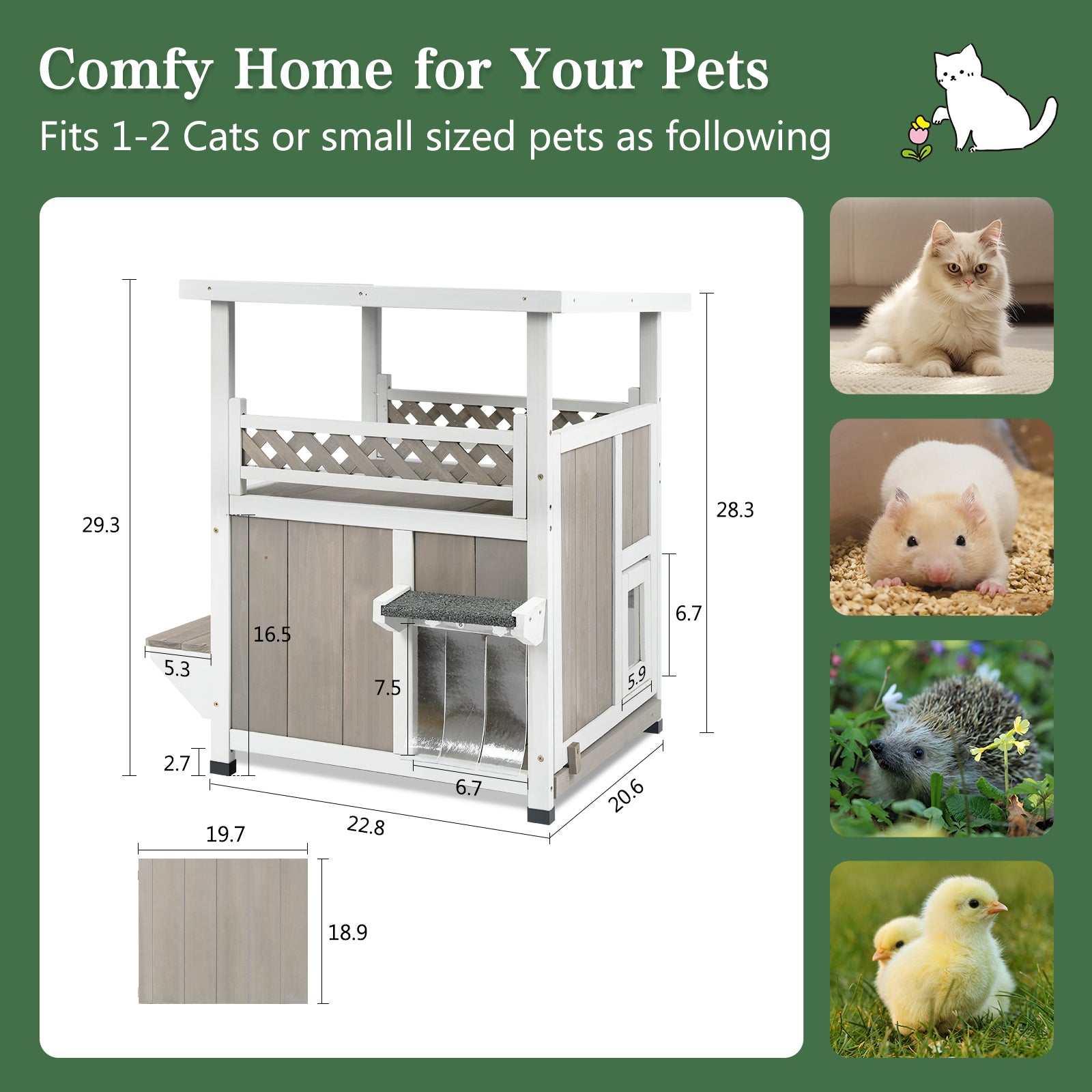 Outdoor Feral Cat Shelter with Balcony-PET09