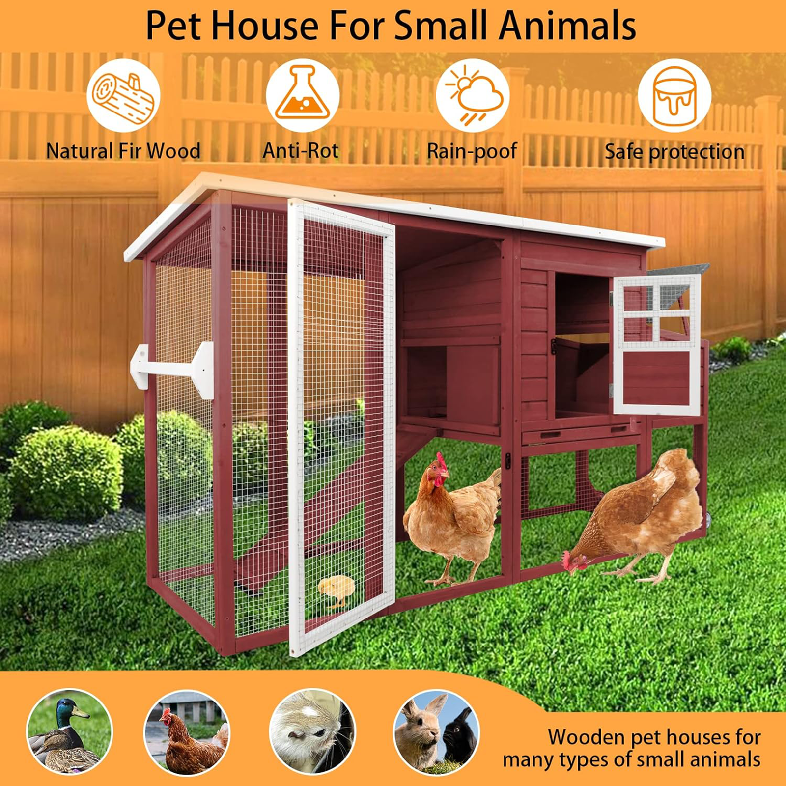 Large Hen House with Nesting Box, Removable Tray-PET22W