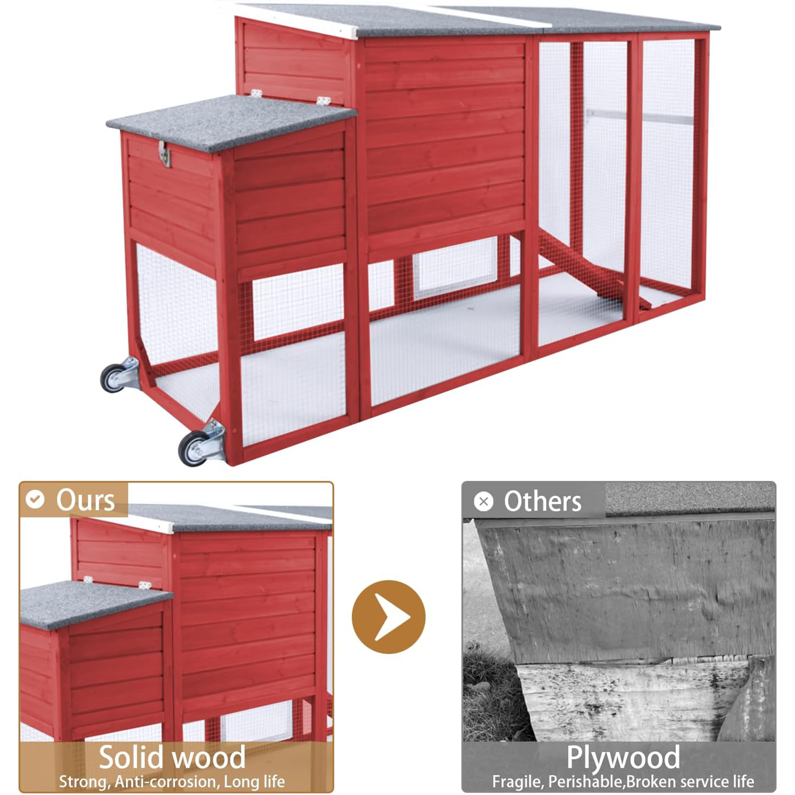 Large Hen House with Nesting Box, Removable Tray-PET22W