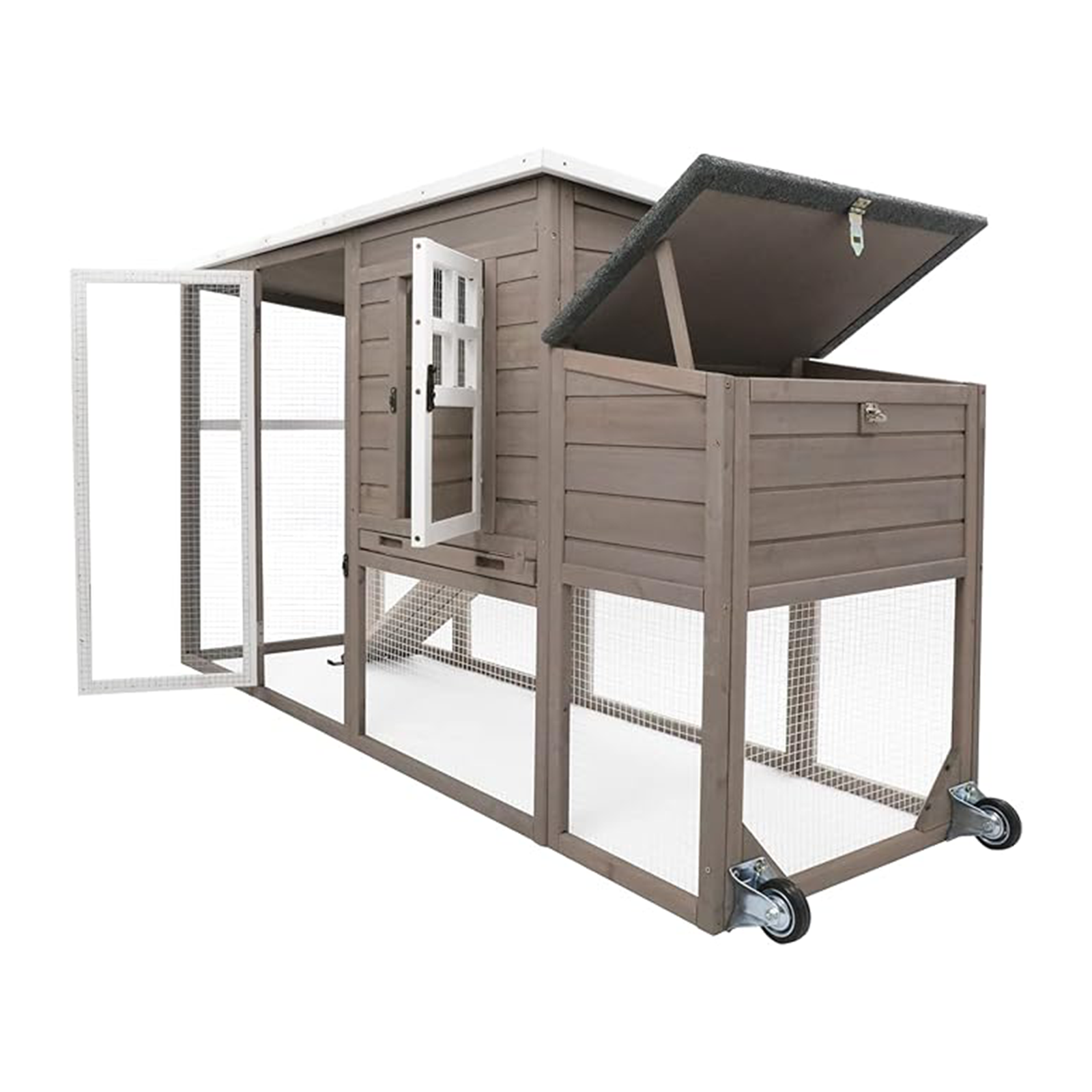 Large Hen House with Run, Nesting Box, Removable Tray-PET22W-GREY