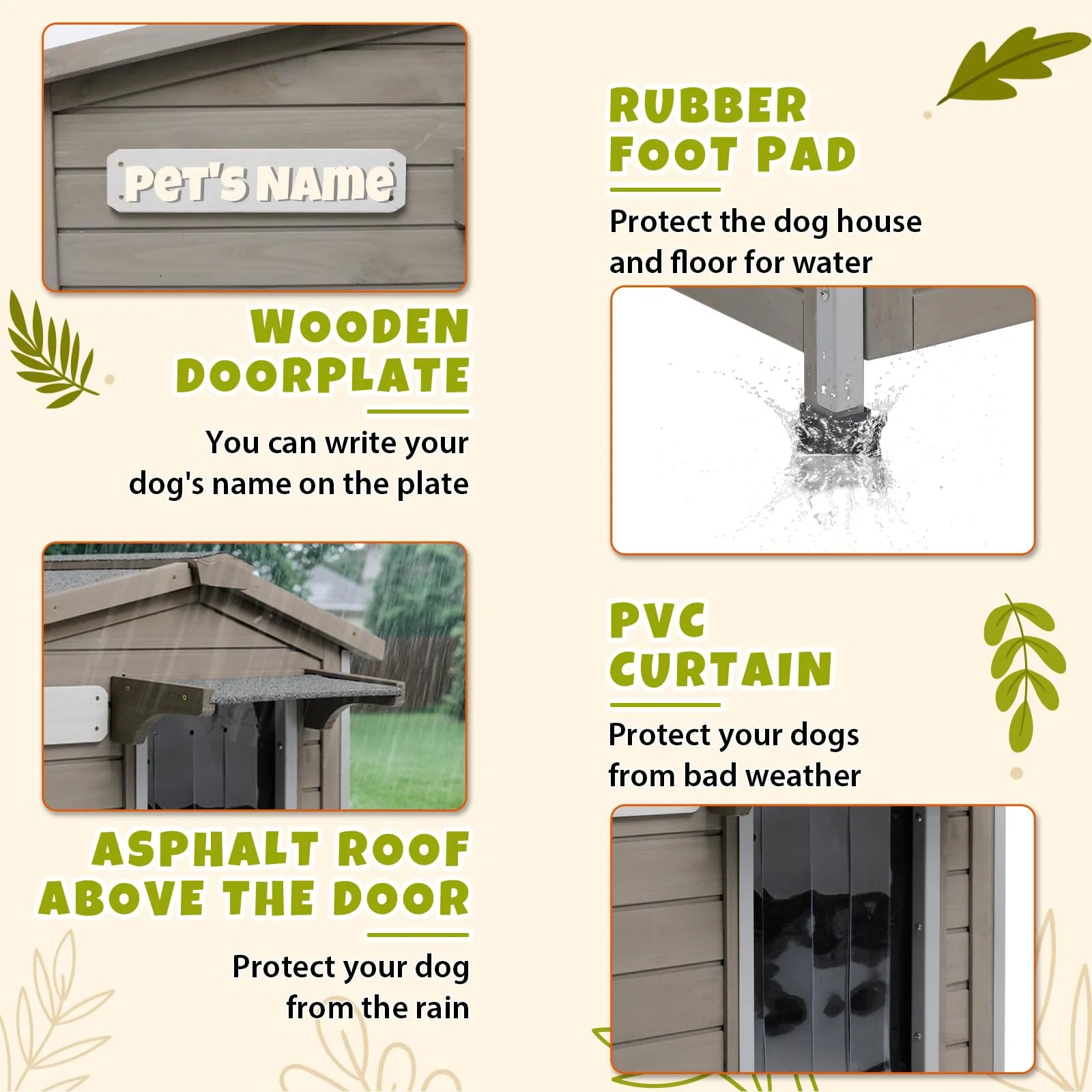 Fir Wood Dog House with Liftable Asphalt Roof for Easy Cleaning