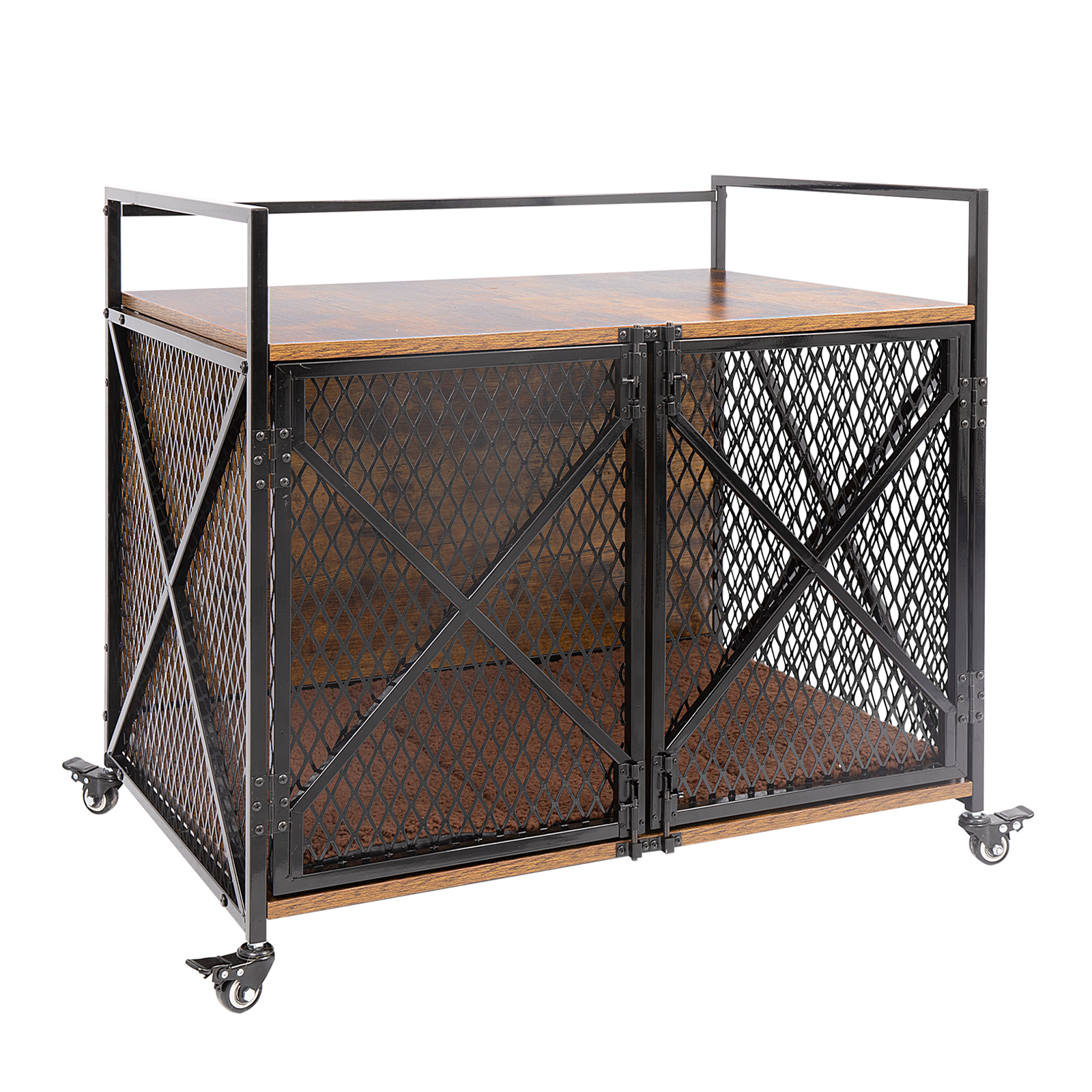 41″L Dog Crate Furniture, Wooden Dog Kennel with Wheels-PET53