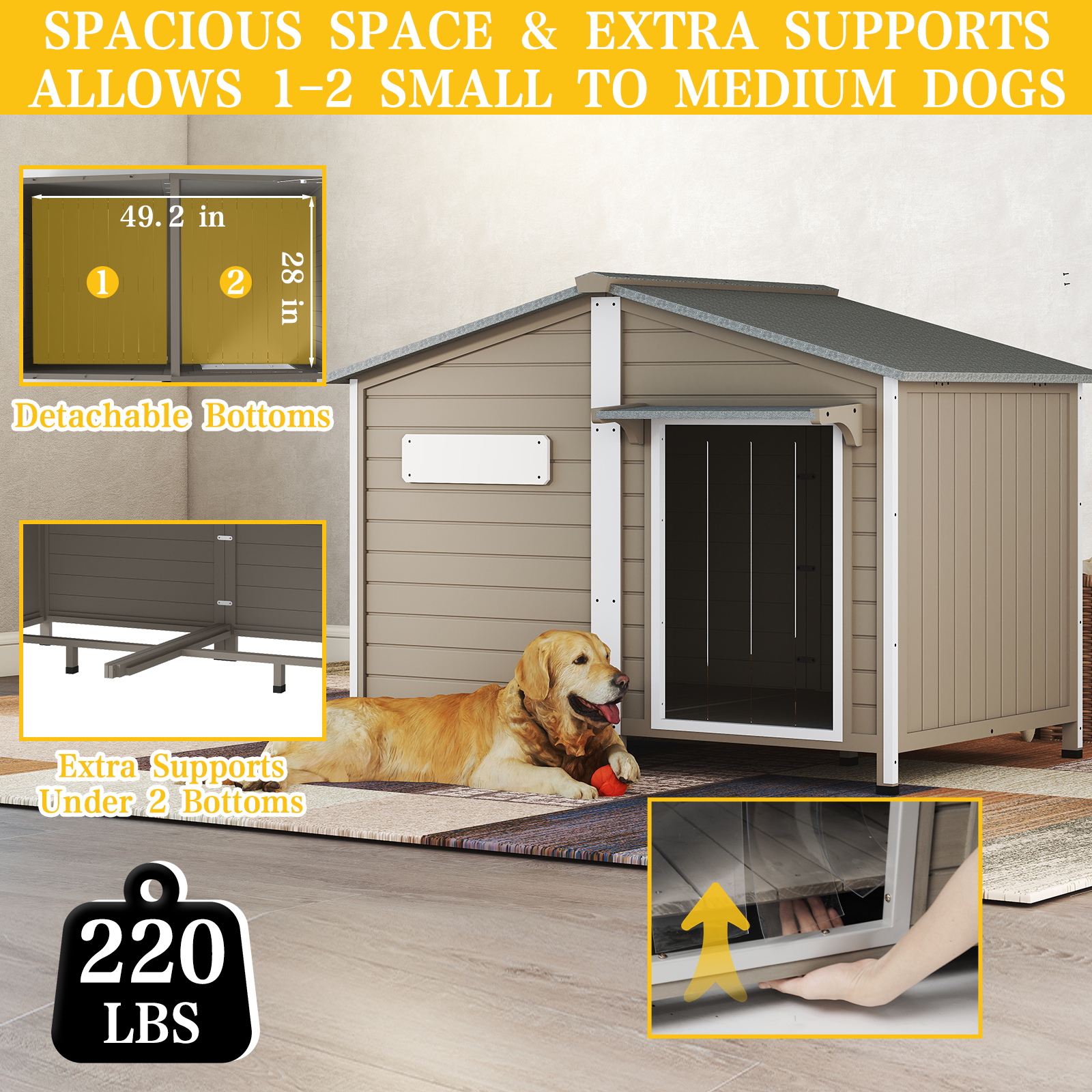 Wooden Outdoor Dog Kennel with Chew-Proof Metal Edges-PET57
