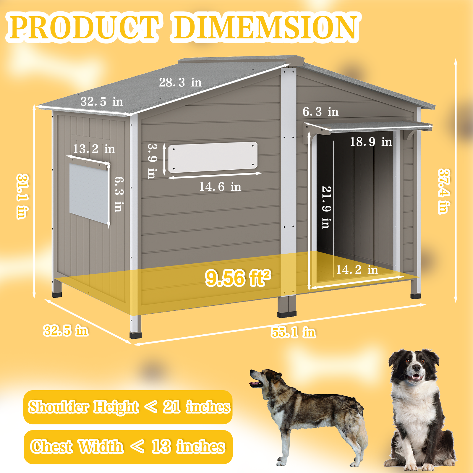 PETSCOSSET Large Wooden Dog House with Chew-Proof Metal Edges & Weatherproof Roof, Indoor Outdoor Dog Kennel