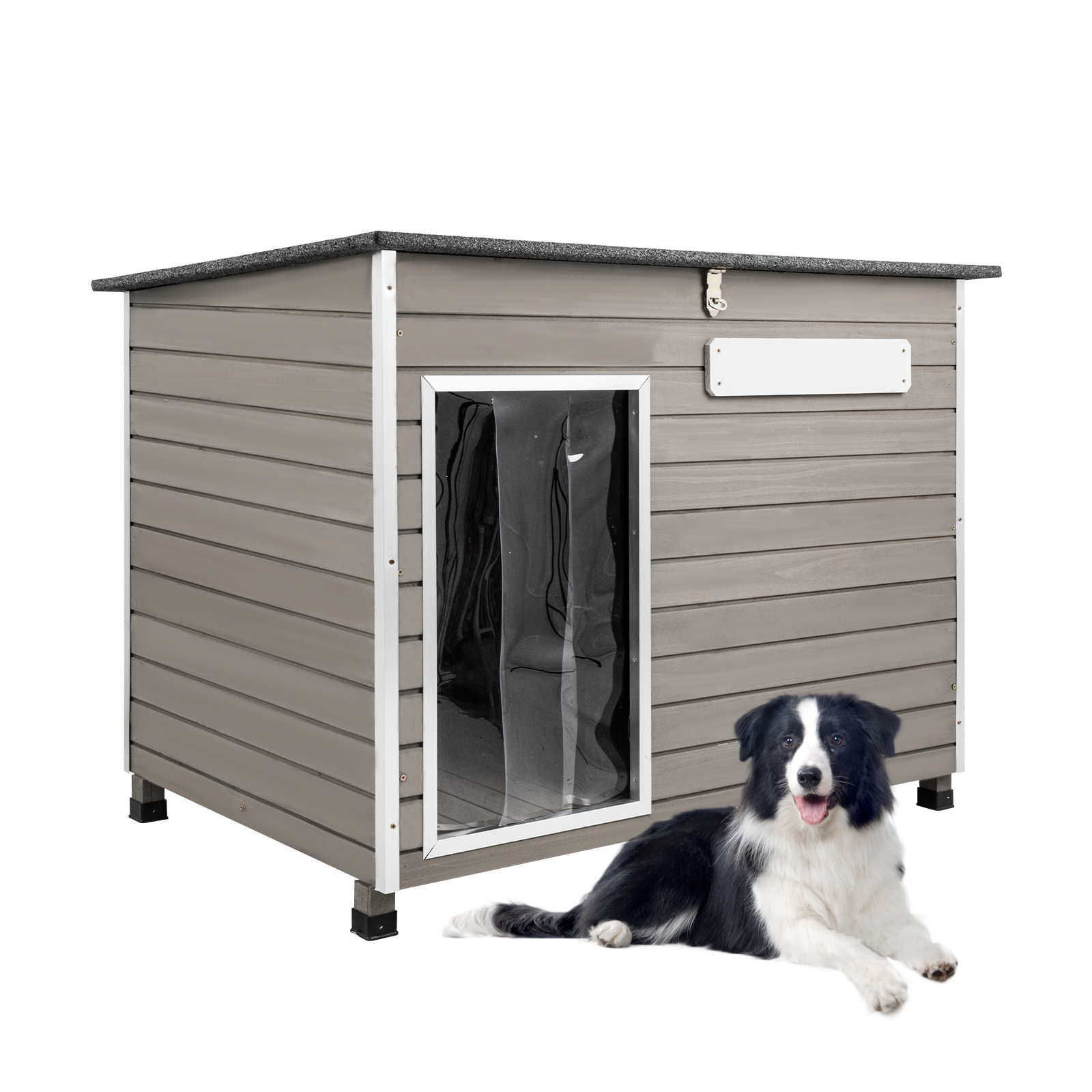 43.3”L Wooden Outdoor Dog Kennel with Anti-Chewing Iron Frames