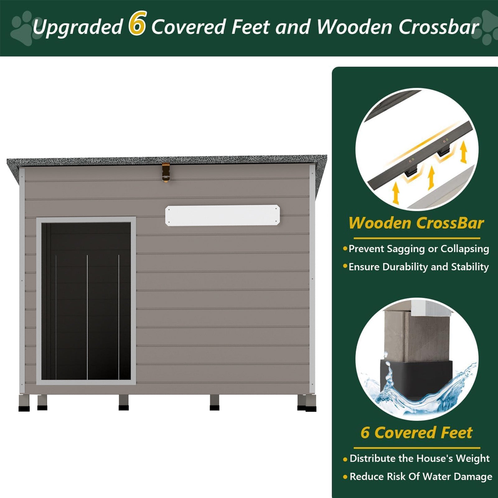 43.3”L Wooden Outdoor Dog Kennel with Anti-Chewing Iron Frames-PET65